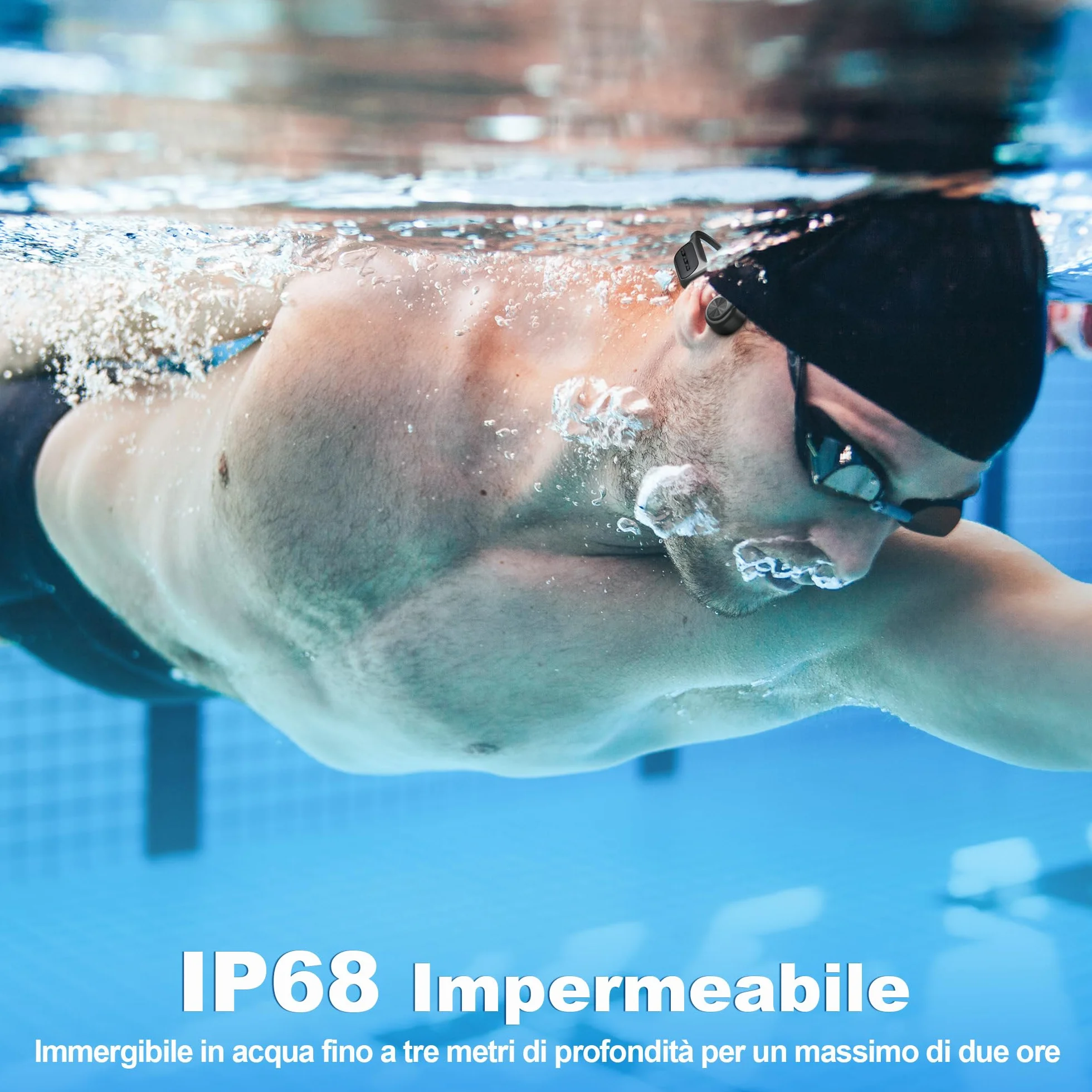 Wantek Cuffie Conduzione Ossea Bluetooth, Auricolari Open-Ear Wireless con Lettore MP3 32GB,IP68 Impermeabili,per Nuoto,Corsa,Ciclismo,Allenamento e Nuoto Auricolari Sportivi