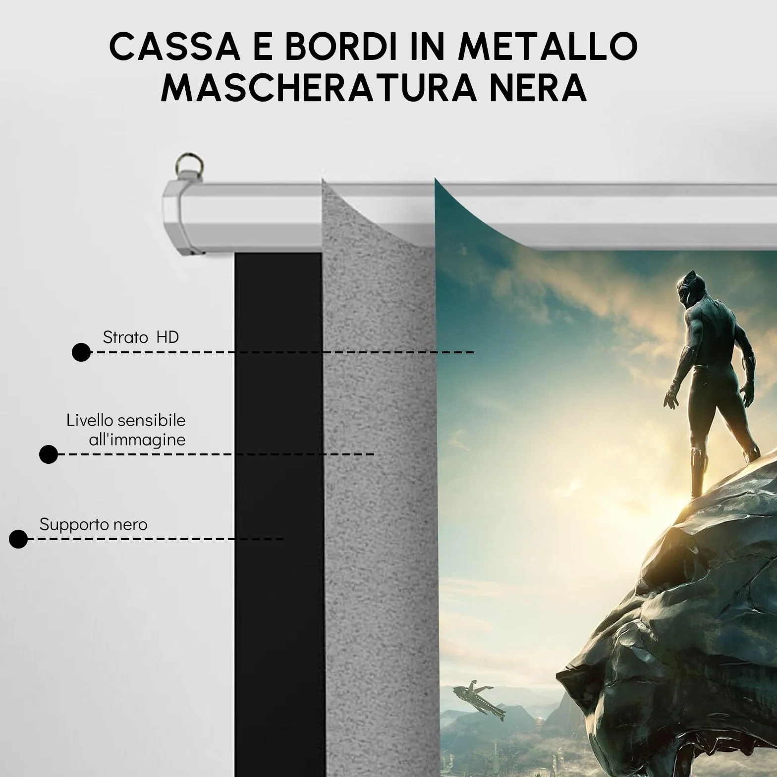 Fabulcozy Schermo di Proiezione Motorizzato, Avvolgibile e a Scomparsa da 100 Pollici Formati 16:9 Bianco per Proiettore 253x168cm