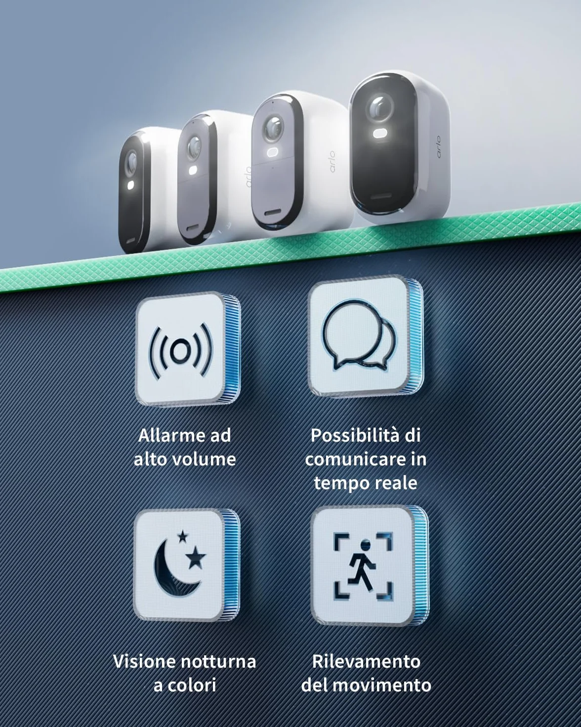 Arlo Essential HD Telecamera WiFi Esterno Senza Fili, Telecamera WiFi Interno, Sirena Allarme Casa, Sensore Di Movimento, Visione Notturna A Colori, Prova Inclusa Arlo Secure, 2 Telecamere, Bianche