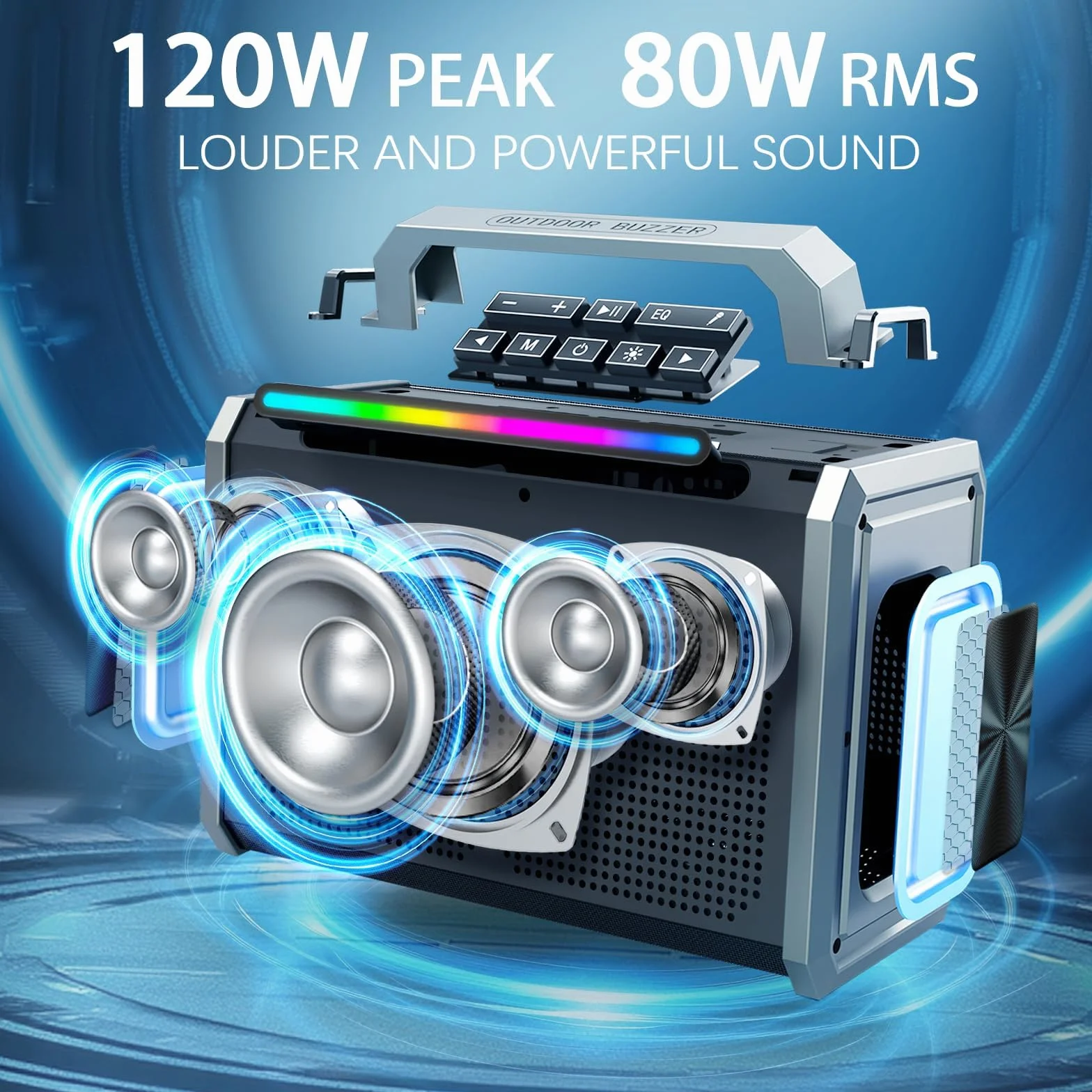 Altoparlante Bluetooth portatile da 80 W, suono stereo wireless per esterni, bassi profondi, altoparlanti grandi, potenti e impermeabili IPX5 per feste in casa con luci LED colorate, TWS, EQ, AUX, USB