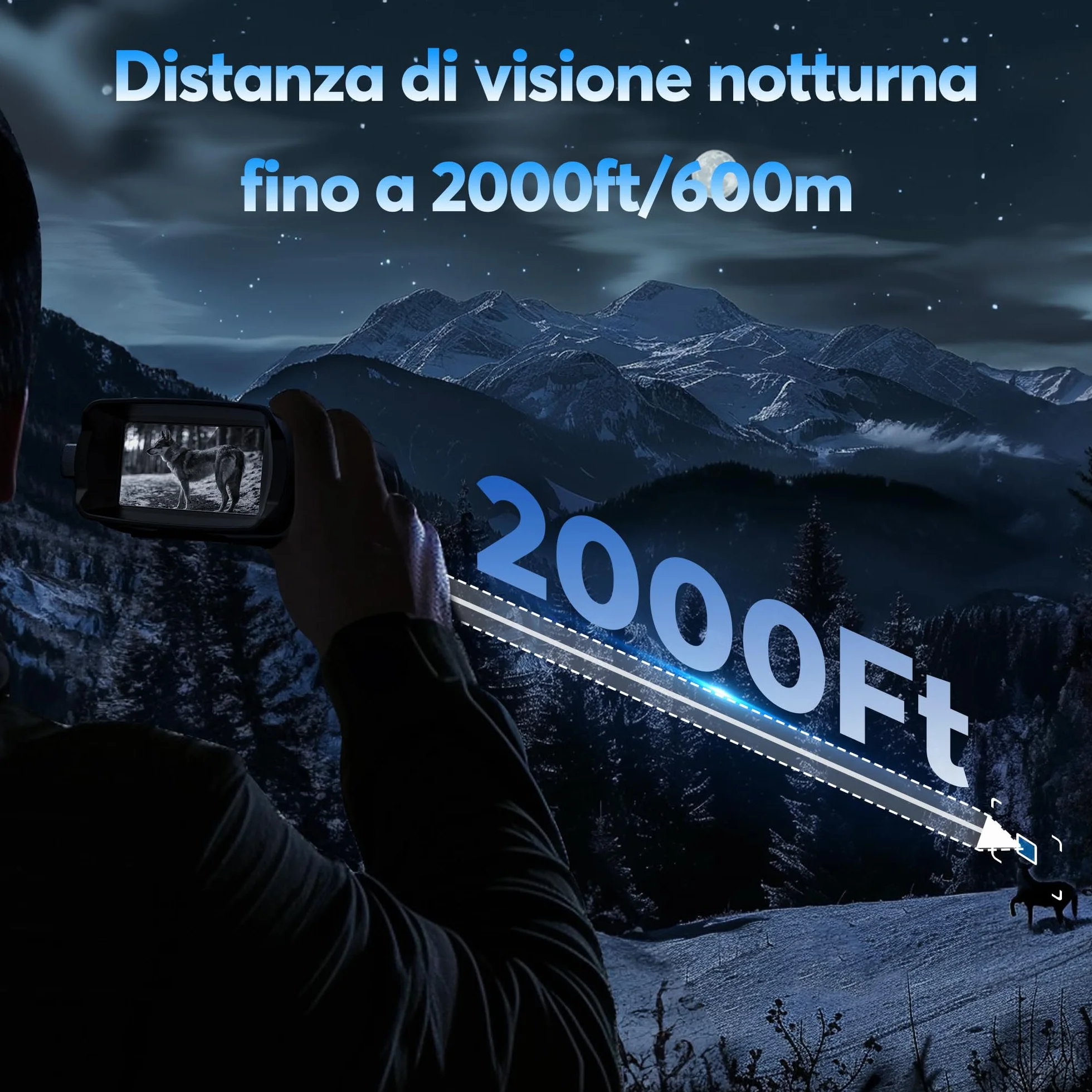 TKWSER Binocolo Visione Notturna - Infrarossi Visibili 600M nel 100% dell'Oscurità con Zoom Digitale 8X, Ricaricabili da 5000mAh, con Luce Tattica, per la Caccia, per Adulti