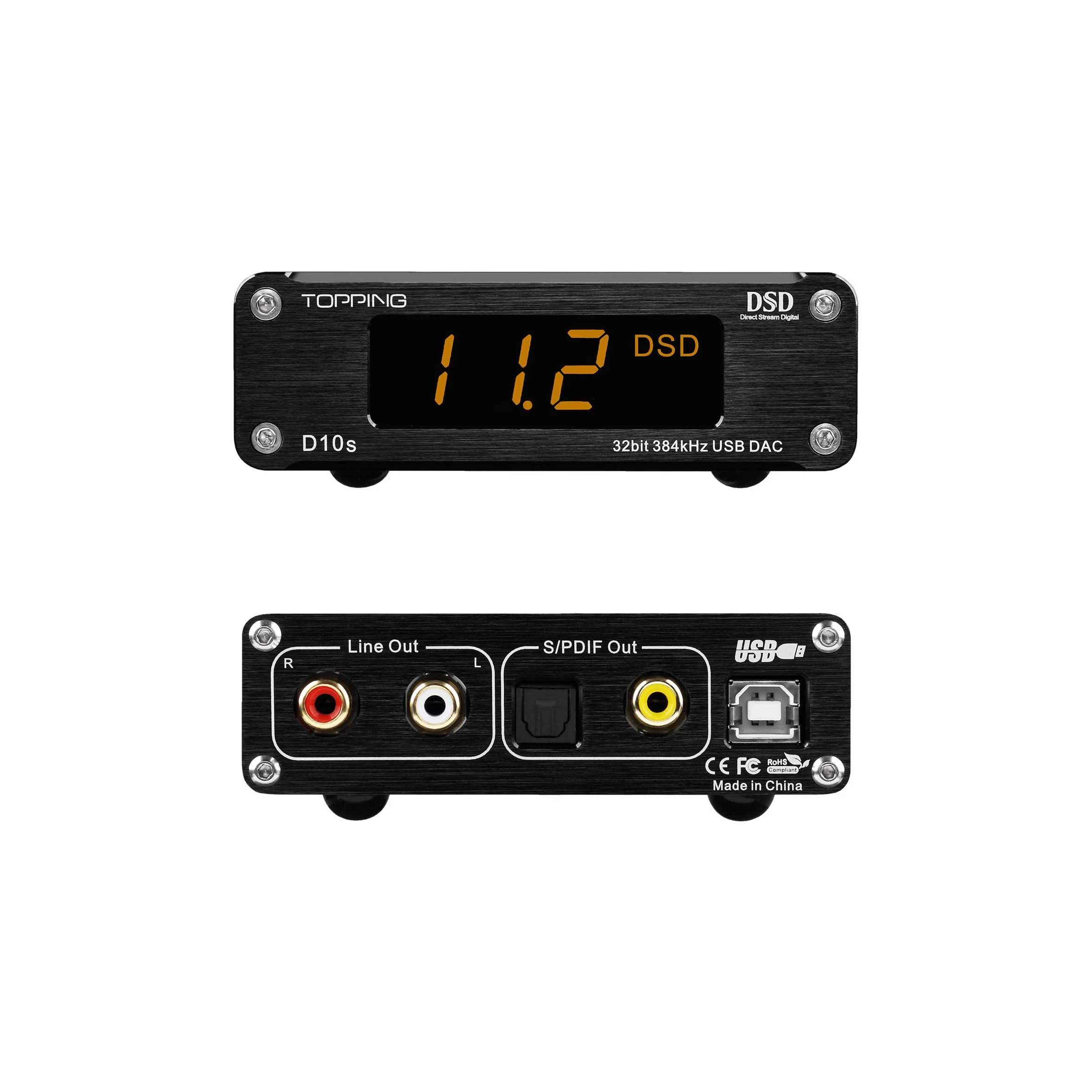 Topping D10s Mini USB DAC ES9038Q2M XMOS XU208 PCM384kHz DSD256 Amplificatore audio nativo Decodificatore Nero