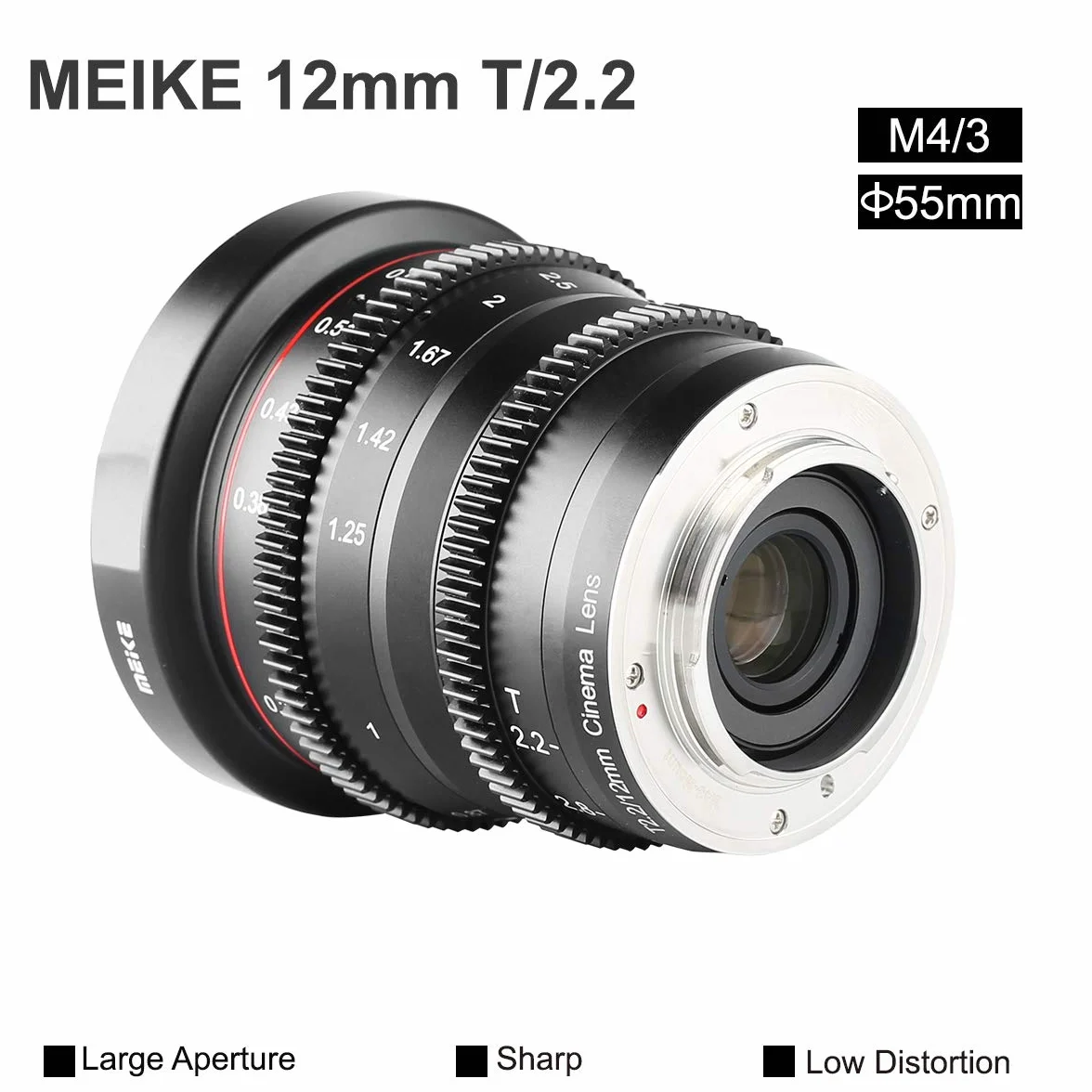 Meike 12mm T2.2 Manual Focus Wide Angle Fixed Prime Cinema Lens for M43 Micro Four Thirds MFT Mount Cameras and Cinema Camera BMPCC 4K