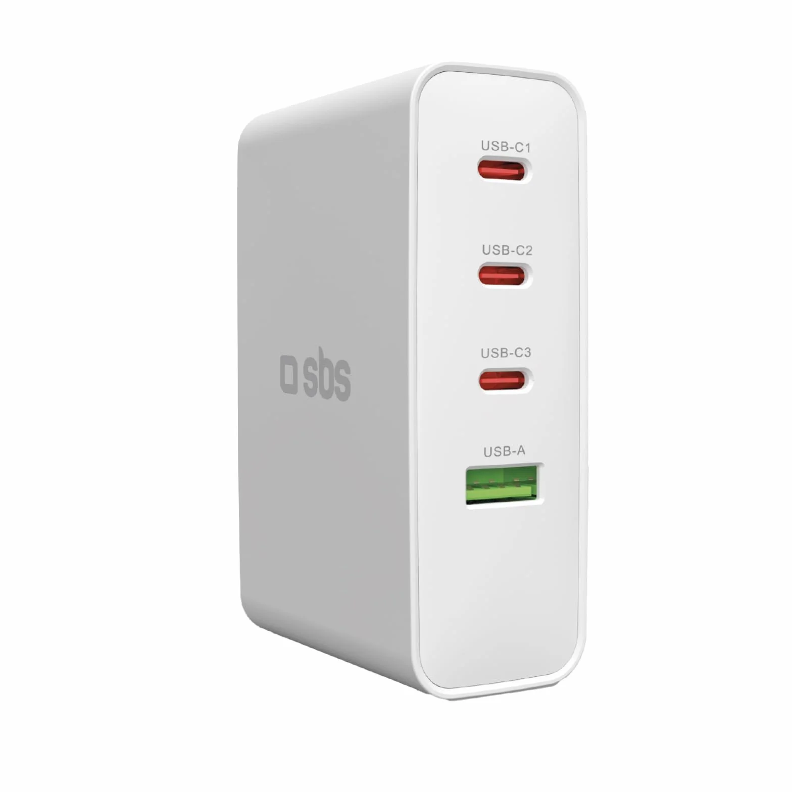 SBS Travel Adapter USB-C 100W, Caricatore da Viaggio con Spine US/UK/EU/AU | Convertitore Adattattore 4 porte USB, Power Delivery (PD), Ricarica Rapida per iPhone, Android, MacBook e Notebook, Bianco