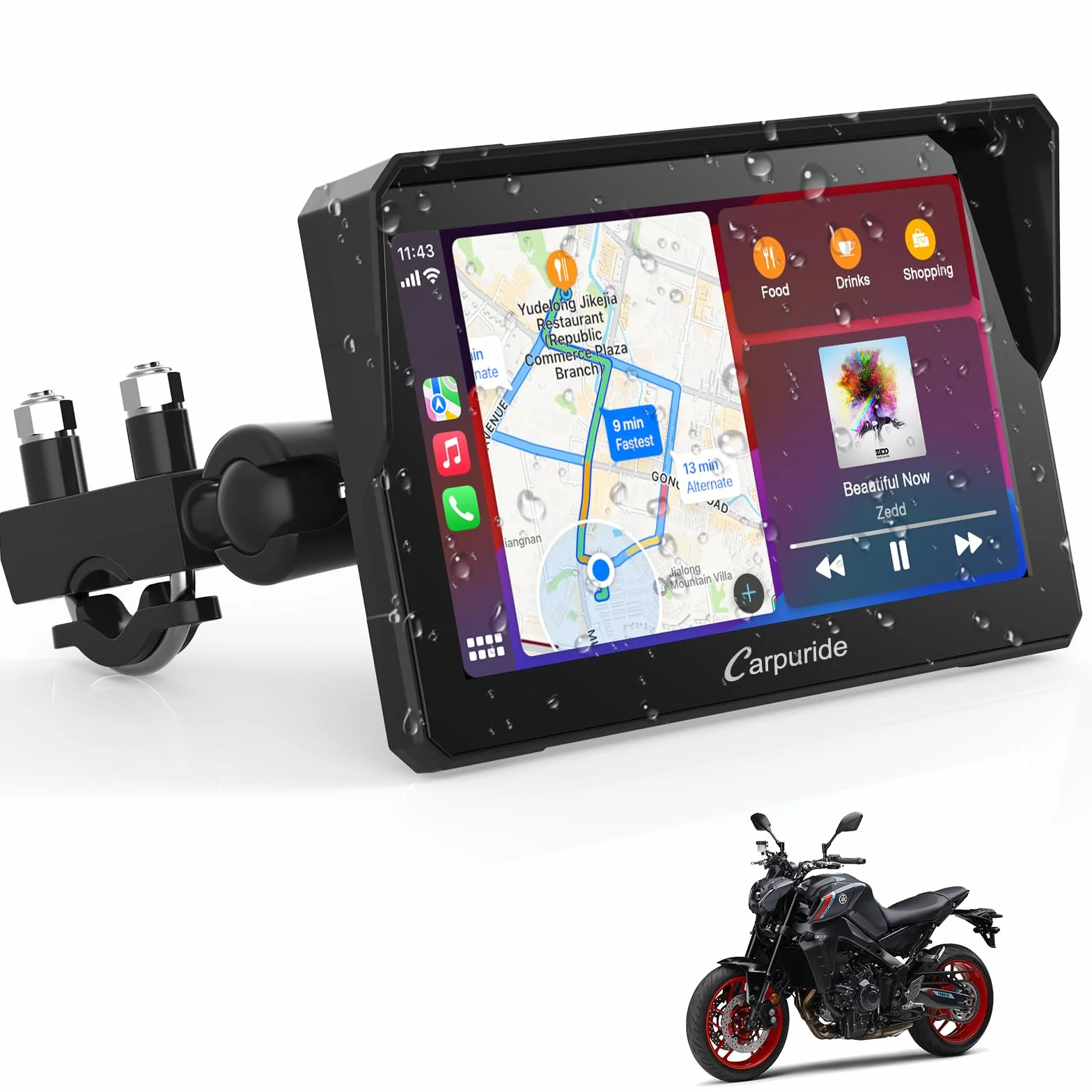 Carpuride W702 Senza Fili Schermata Carplay Per Moto, Portatile CarPlay & Android Auto Per Moto, 7 Pollici Impermeabile Touchscreen,Supporto Bluetooth Trans, Navigazione GPS, Siri.