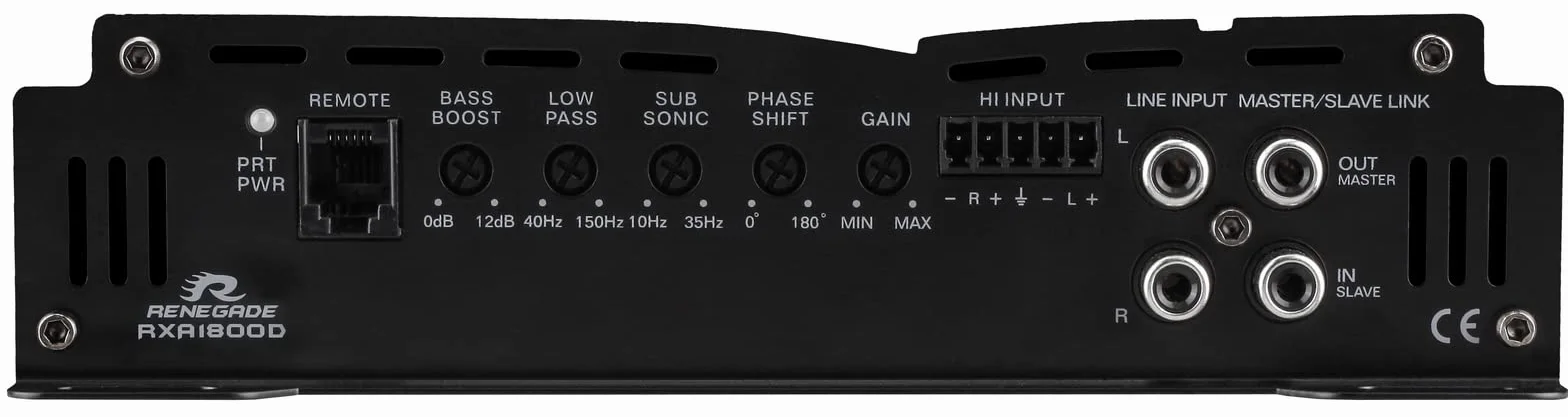 1 amplificatore RENEGADE RXA1800D RXA 1800 D monofonico classe d 1 canale 900 watt rms stabile a 1 ohm 1800 watt max specifico per subwoofer, 1 pezzo