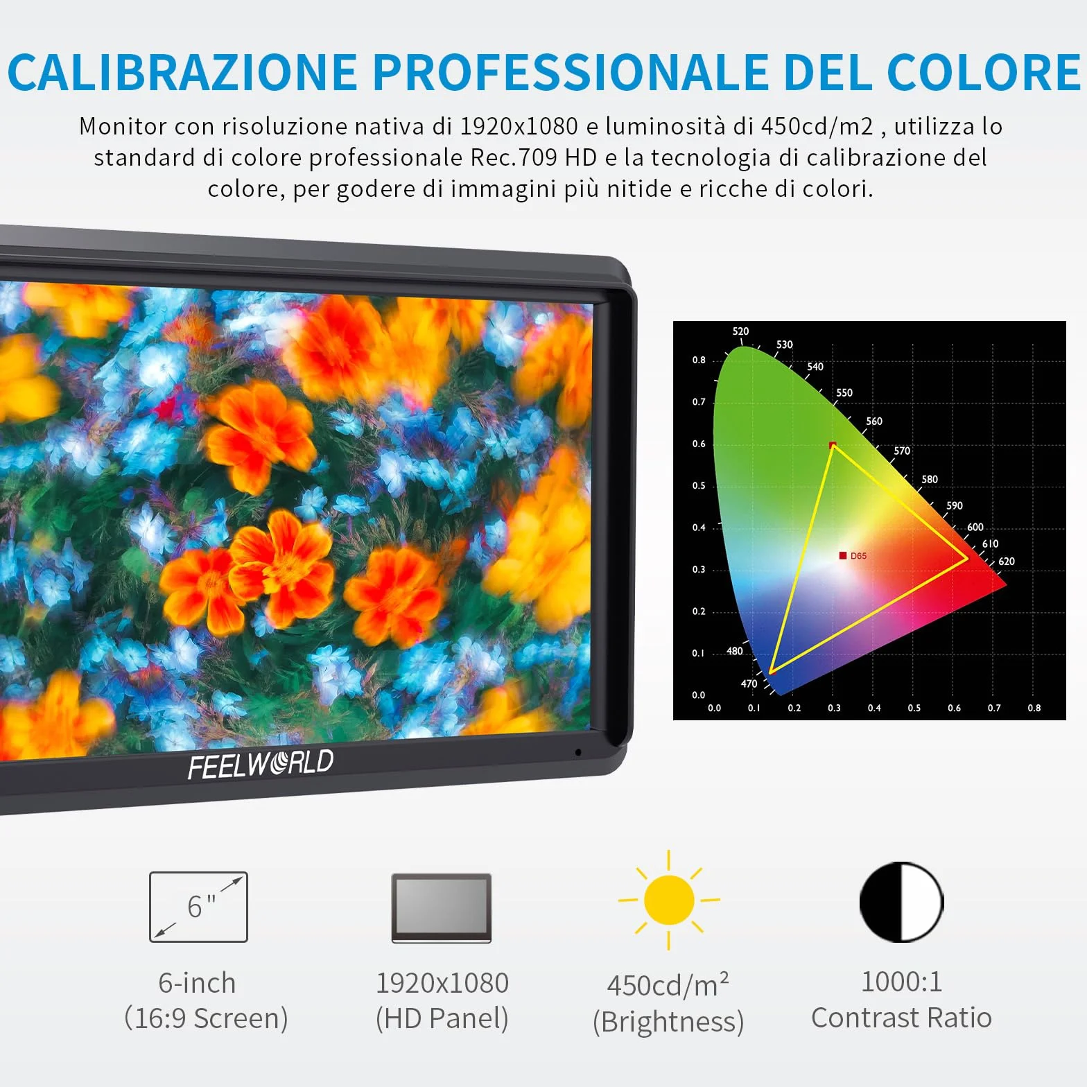 FEELWORLD S55V2 6 Pollici DSLR Field Minitor 3D LUT Full HD 1920x1152 IPS Peaking Focus Video Assist con 4K HDMI 8,4V DC Input Output Includono Braccio Inclinabile