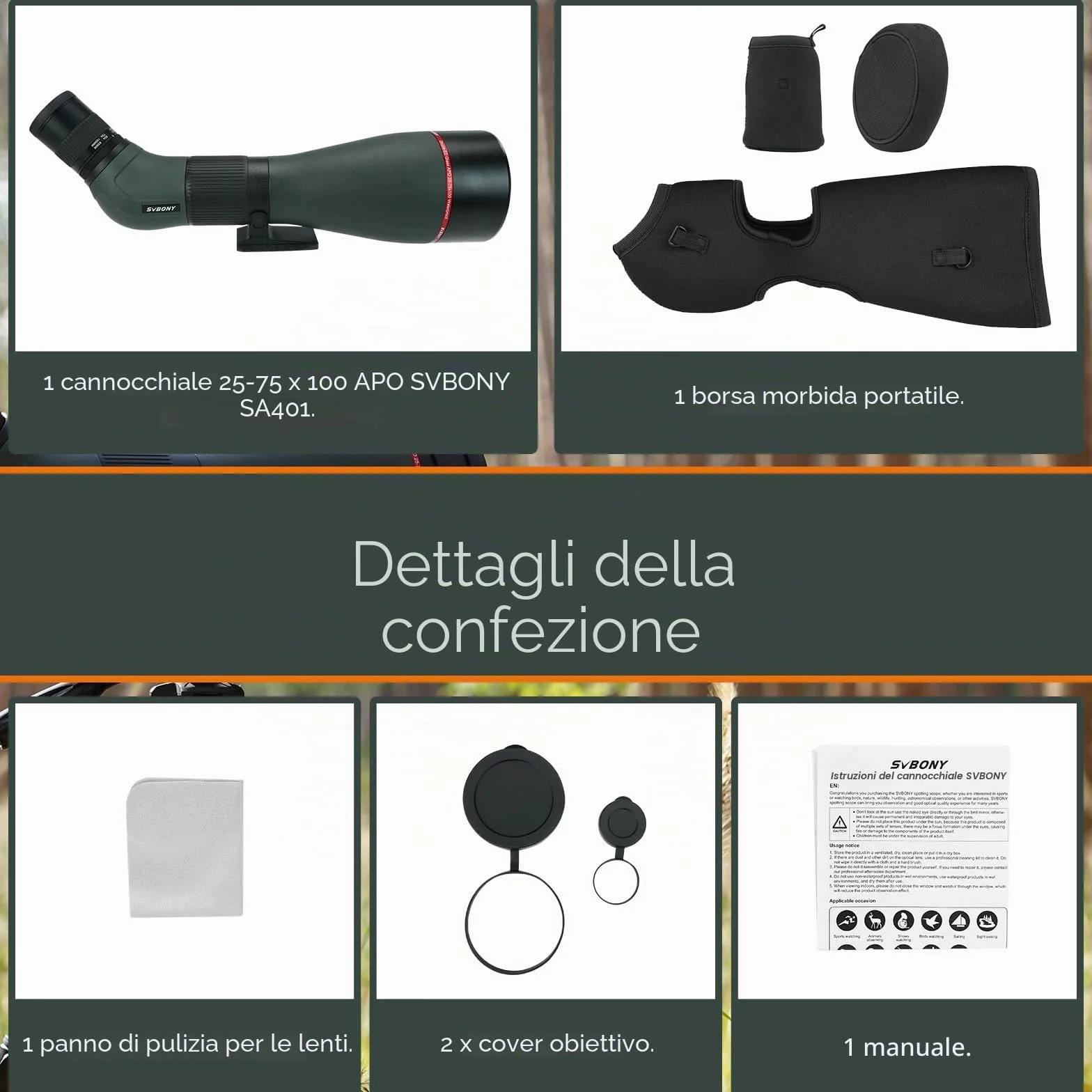 Svbony SA401 APO Cannocchiale, 25-75X100 Apocromatico Obiettivo con Doppia Lente ED FMC, Digiscoping Telescopio Spotting Scope Compatibile Con Fotocamera WIFI SC001 Impermeabili Birdwatching Uccelli