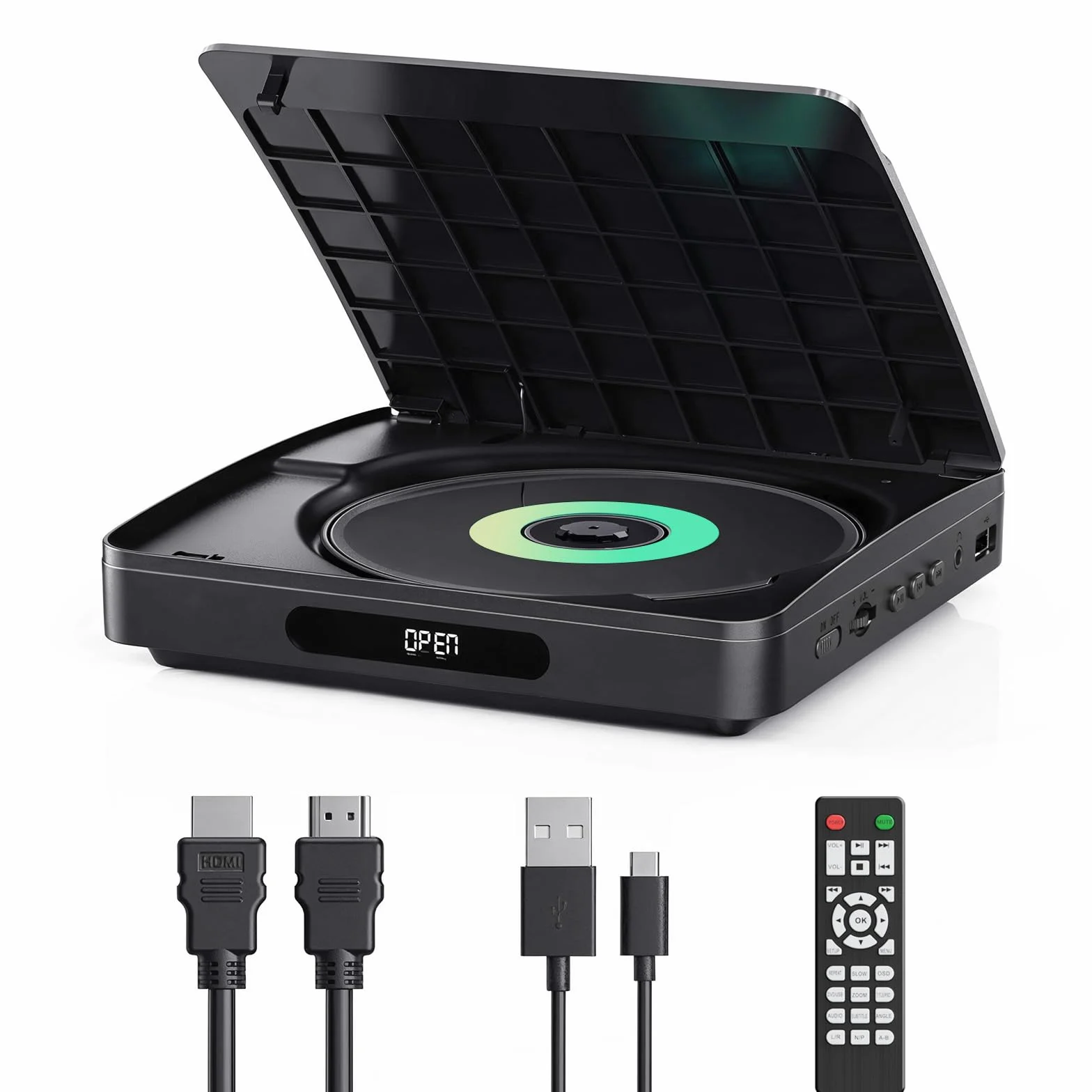 Mini lettore DVD, lettore DVD/CD YOTON 1080P HD, supporto TV HDMI/USB, nessuna limitazione regionale, NTSC/PAL, ultima funzione di memoria, telecomando