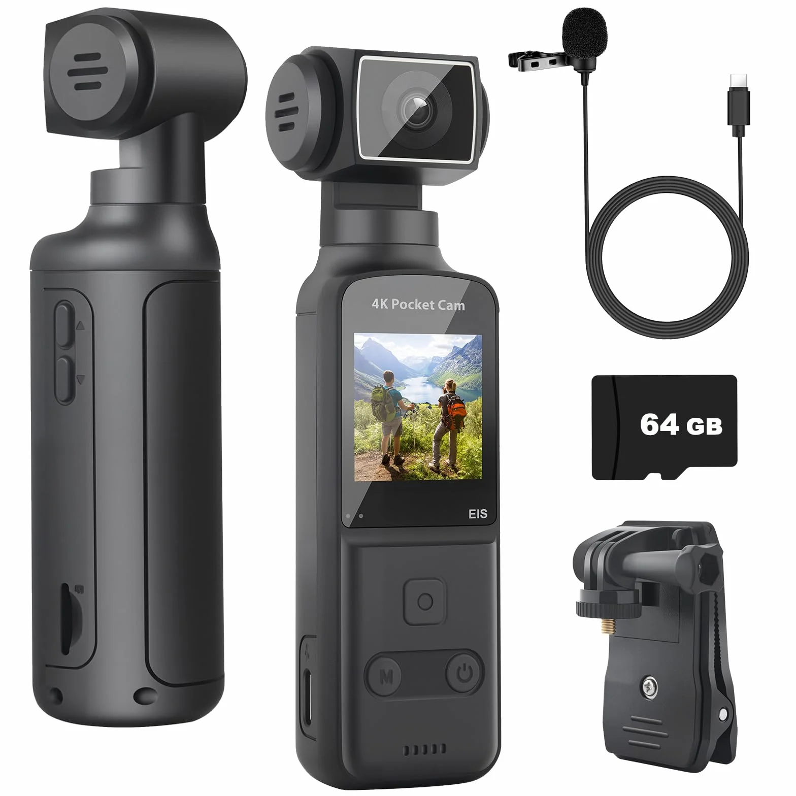 ydi Telecamera da Corpo 4K con Microfono Esterno, Video & Audio Mini Vlog Videocamera Tascabile Rotazione 270° Telecamera per Sport, Bici, Viaggi, Strumento di Polizia, 64 GB Inclusi