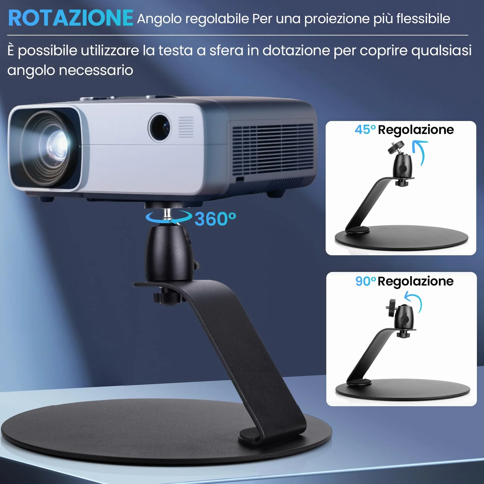 Porta Proiettore Da Tavolo, Supporto Proiettore Tavolo Con Interfaccia A Vite Da 1/4 Di Pollice, Supporto Proiettore Con Rotazione A 360°, Per Home Cinema, Sala Giochi, Ufficio (B)