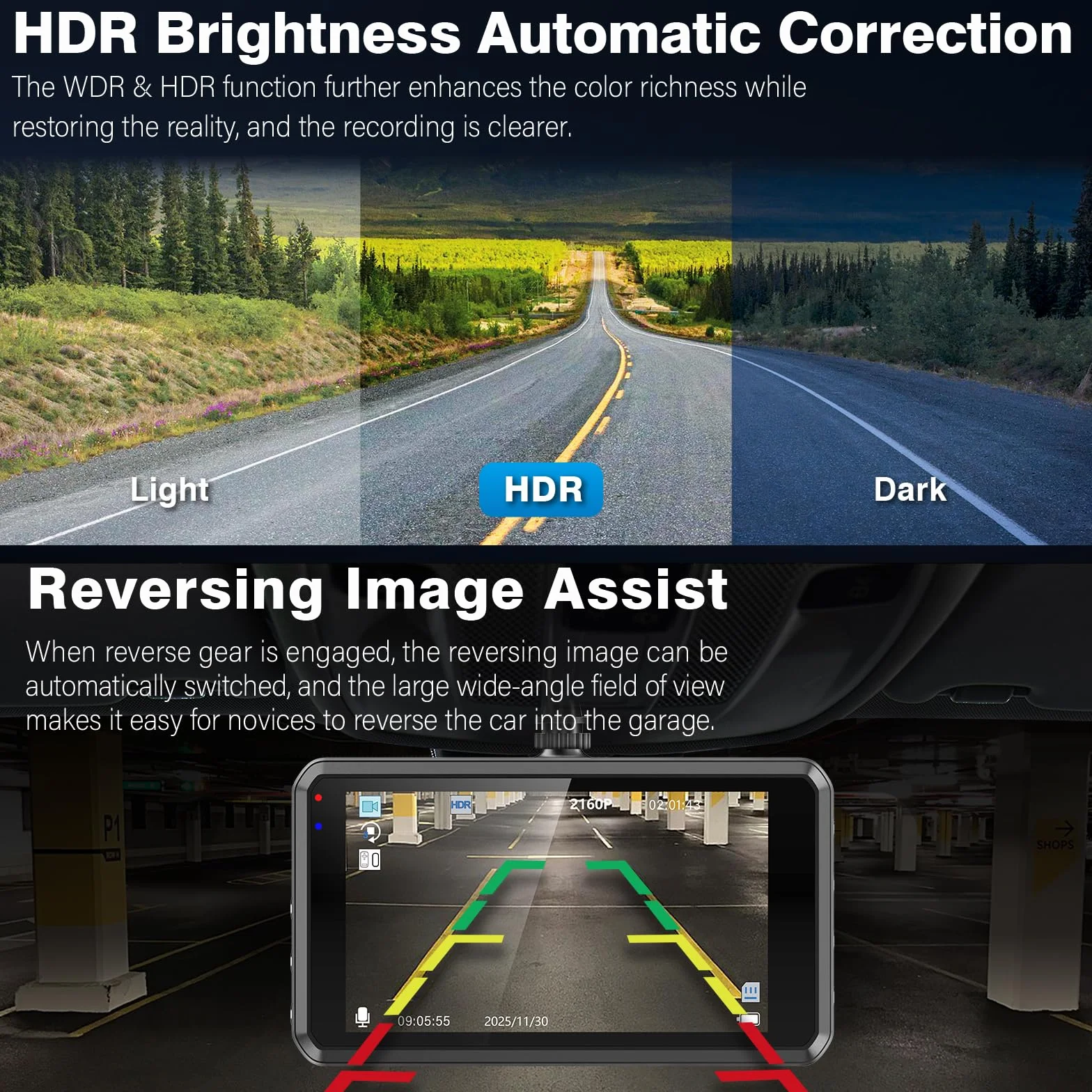 Miden 4K+1K Dashcam 2160P+1080P UHD Telecamera Auto IPS 3.2" Grandangolo 336° G-Sensor Visione Notturna WDR Monitor Parcheggio Registrazione Loop