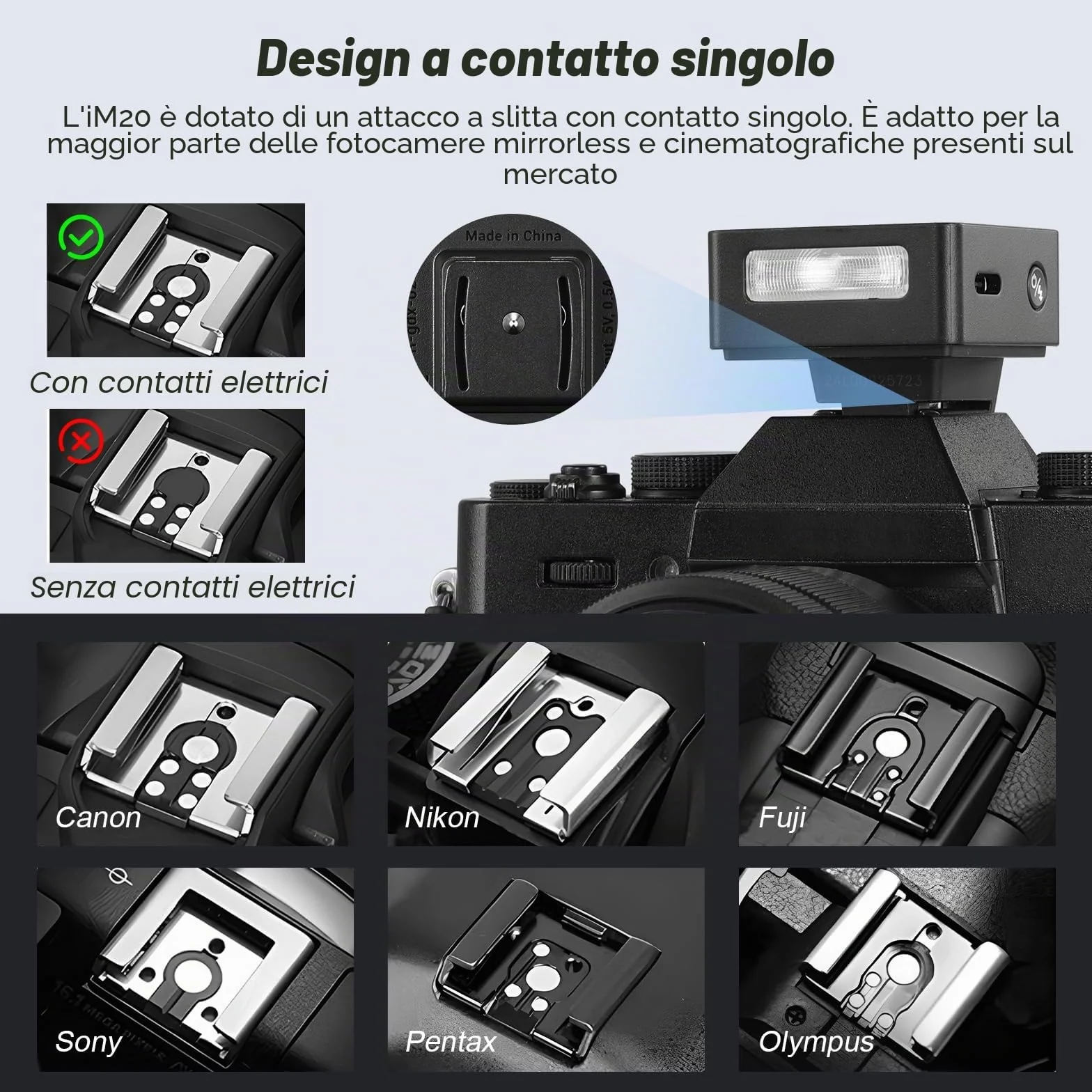 GODOX iM20 - Mini flash per fotocamera, 5 livelli di potenza, 6000 K ± 200 K 440 Flash Full-Power Godox im20 Mini Flash per Canon Sony Nikon Fuji Olympus