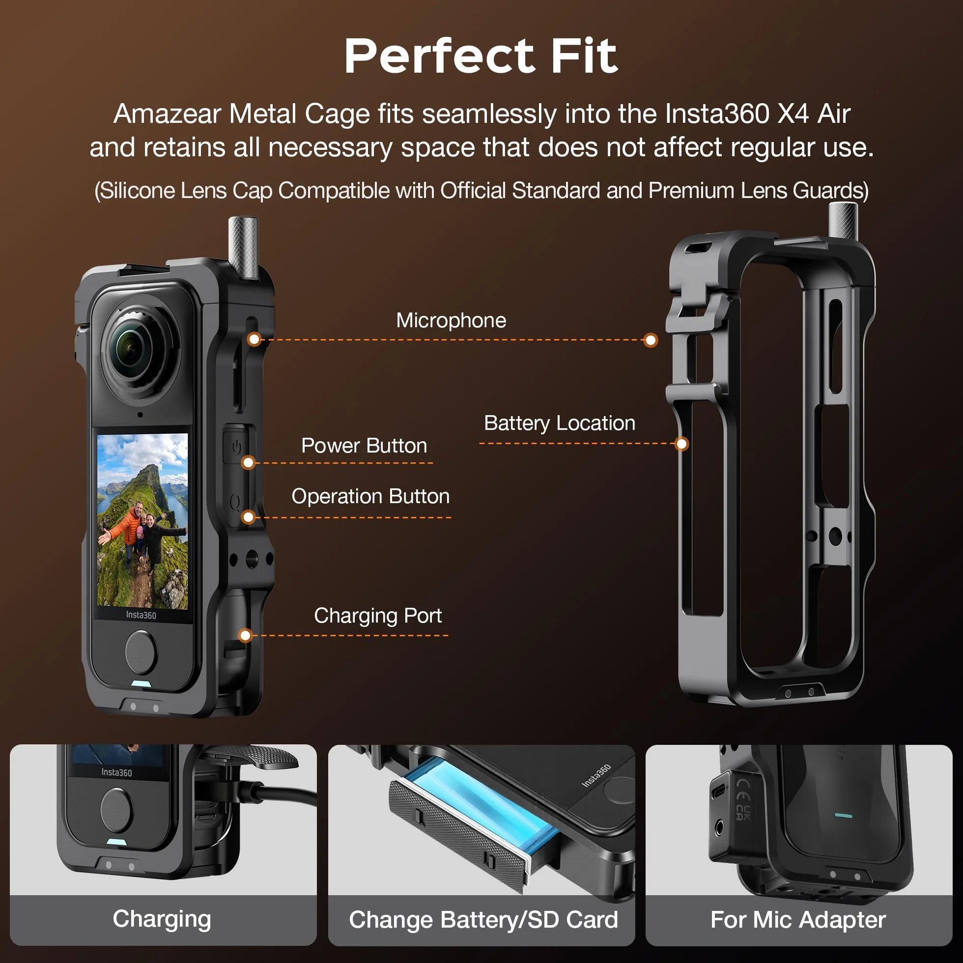 Amazear Gabbia Custodia protettiva in metallo per Insta360 X4 Air Accessori, Insta 360 X4 Air Multifunzione, telaio in alluminio robusto con chiusura rapida