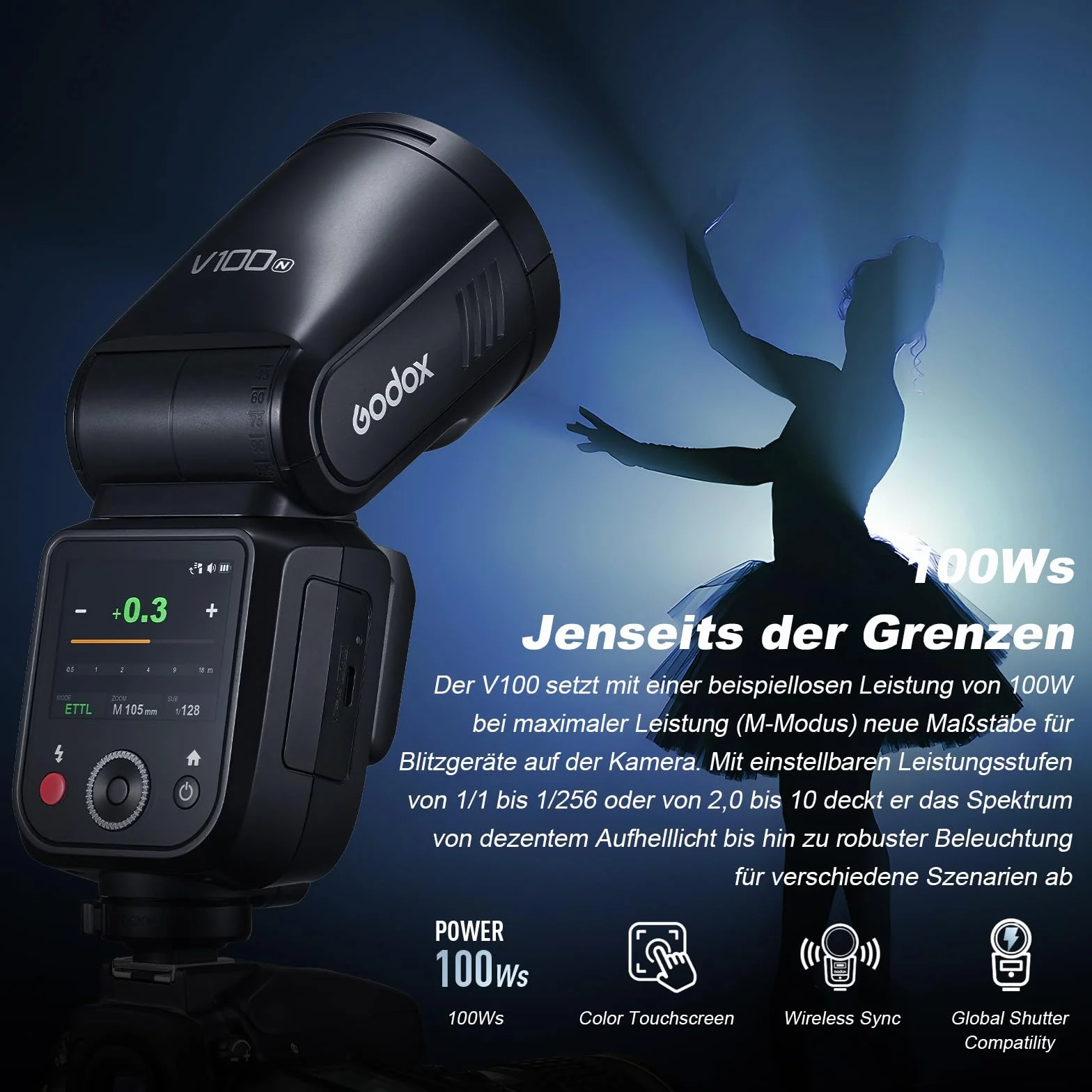 Godox V100N Flash TTL Speedlite 100Ws Testa Rotonda Flash per Nikon Fotocamera (V100-N)