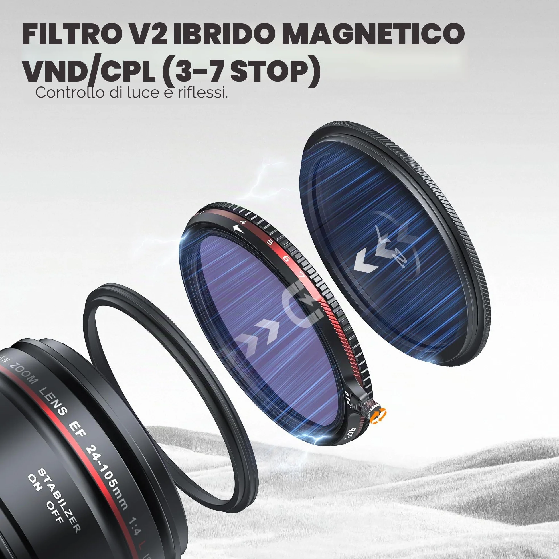 Freewell 82 mm V2 Filtro magnetico ibrido VND/CPL 3-7 stop - Filtro VND e CPL regolabile di qualità superiore a prova di futuro