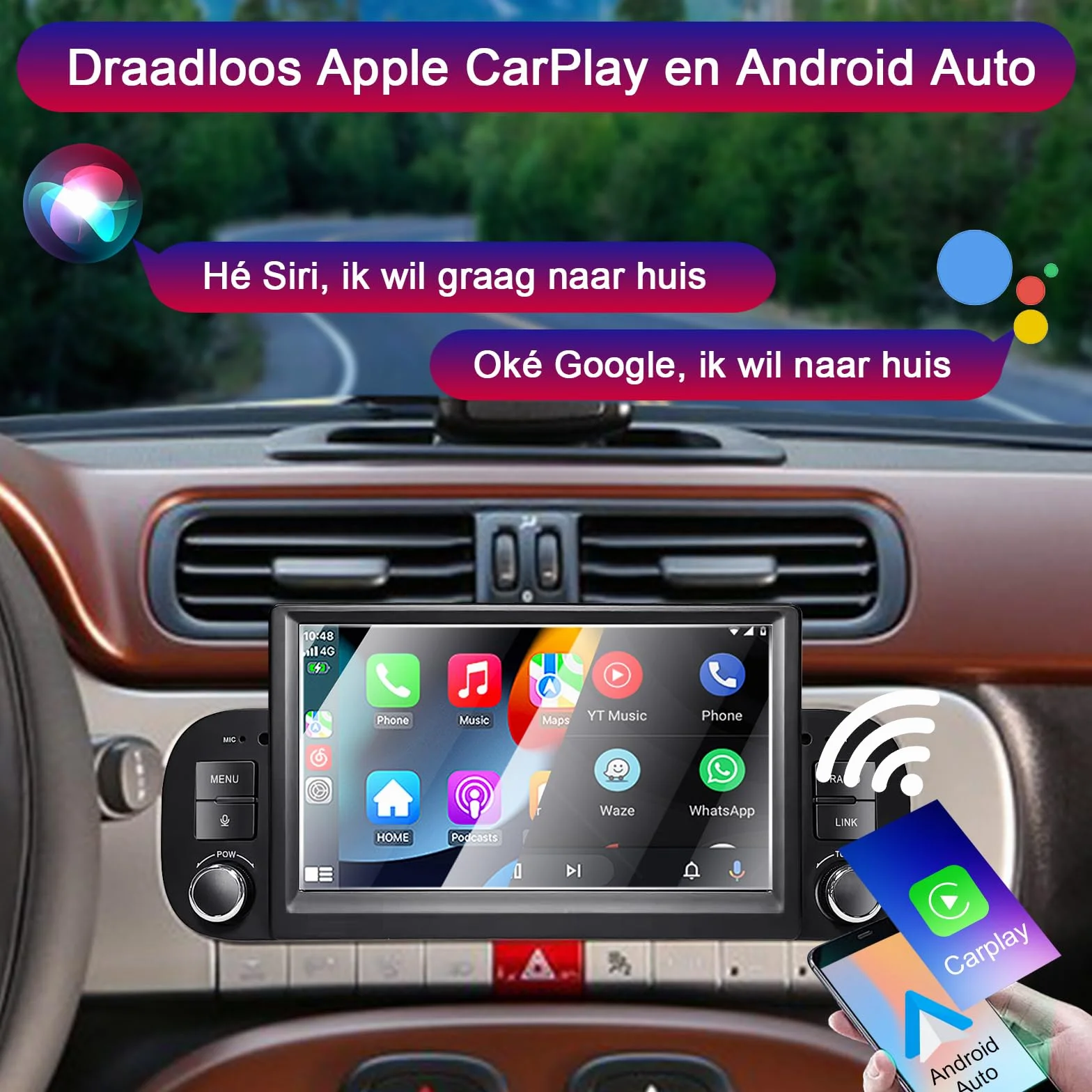 Autoradio per Fiat Panda 2013-2020 Compatibile Wireless Carplay/Android Auto, Fiat Panda Radio da 7 pollici con Touchscreen/Bluetooth/FM/AM/USB/DSP/RDS/Mirror Link