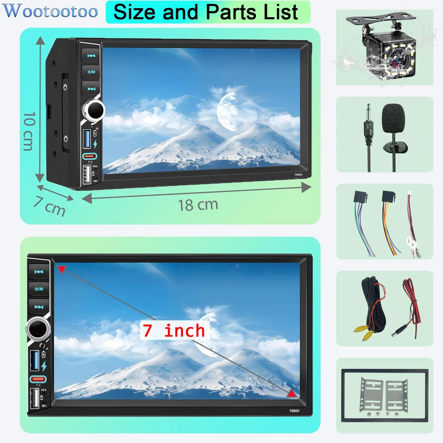 Autoradio 2 DIN 7 Pollici HD Touch Screen con Wireless Carplay e Android Auto, Radio FM RDS