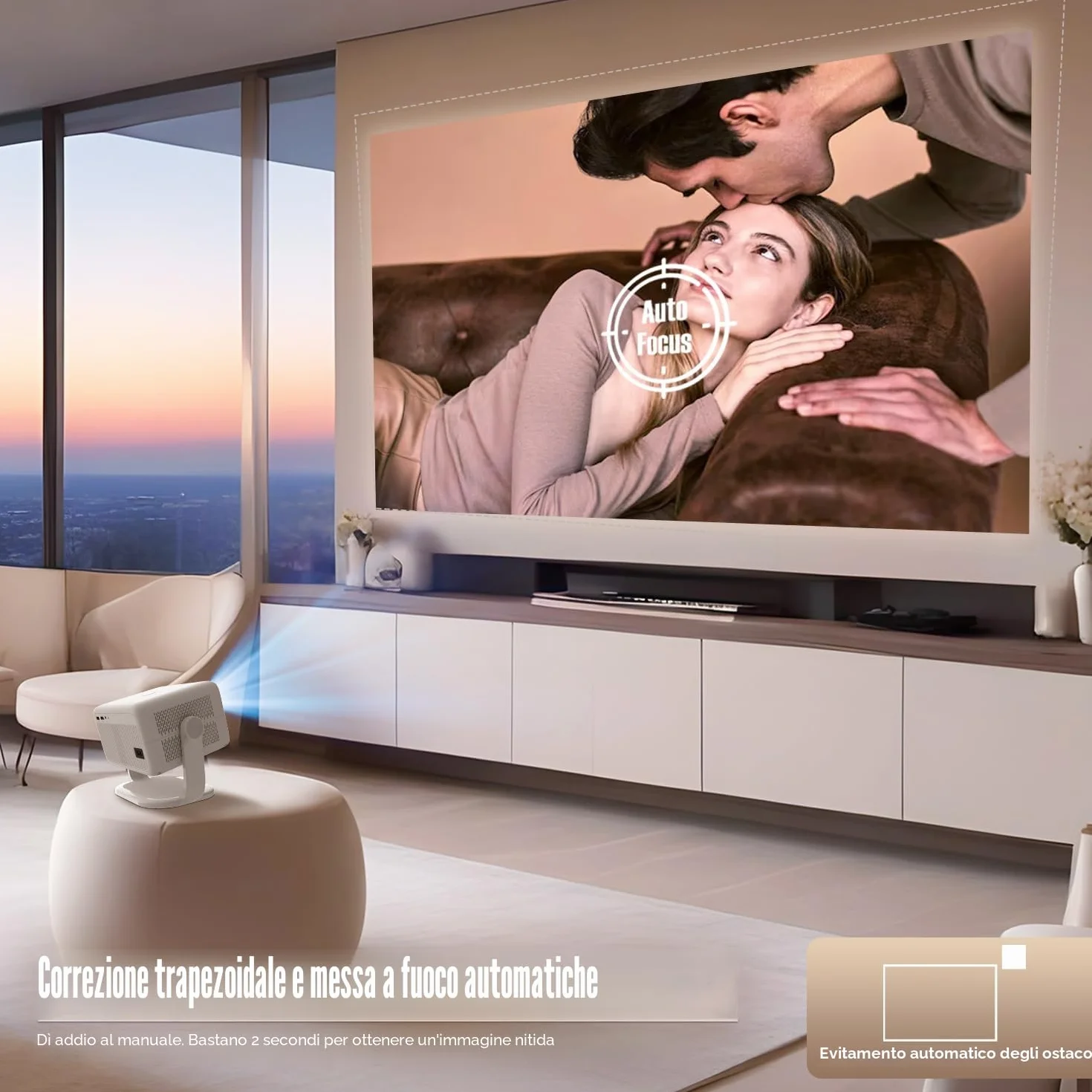 Magcubic Mini Proiettore Native 1080P, 4K 8K Supportato, Proiettore Portatile Android 14, WiFi 6 Bluetooth 5.4, 600 ANSI Lumen, Autofocus, Altoparlante 12W, Rotazione 180°, Home (Bianco puro)