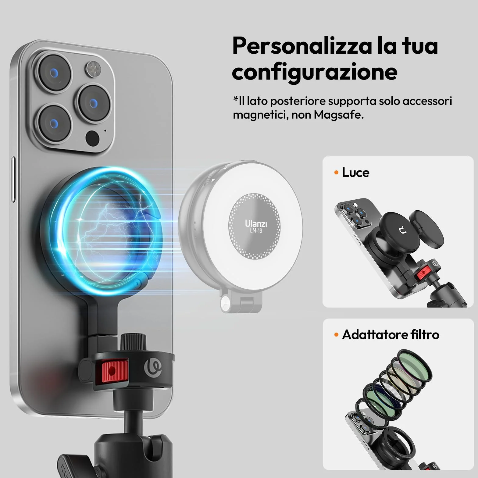 ULANZI MT30 cavalletto fotografico flessibile, Mini treppiede cellulare portatile magnetico per iPhone con filettatura da 1/4", Mini treppiede octopus per fotocame compatte per ripresa foto e video