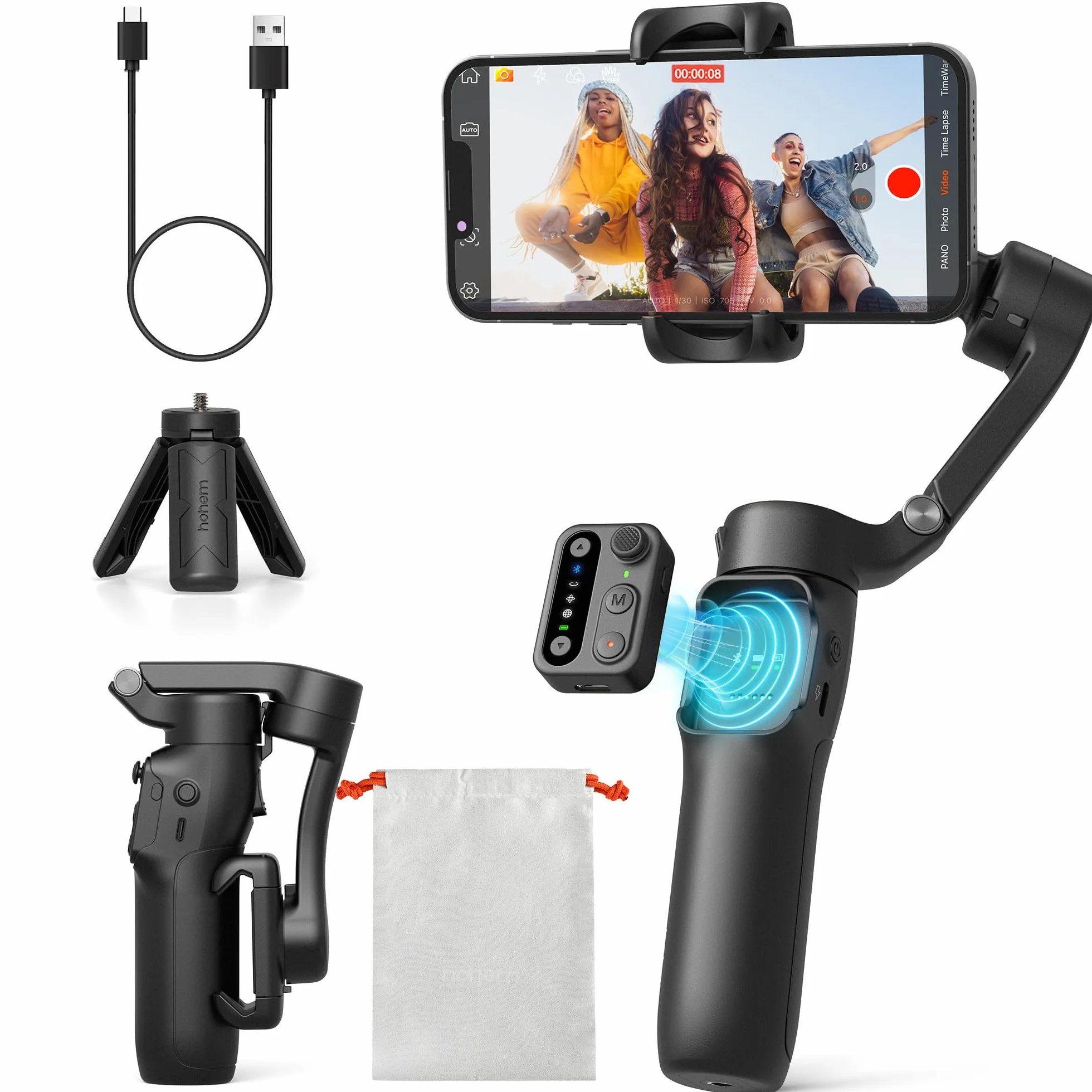 hohem iSteady X3 SE Gimbal Smartphone, stabilizzatore cardanico a 3 assi, design leggero e pieghevole con telecomando staccabile, batteria da 11 ore, perfetto per vlogging, selfie e viaggi