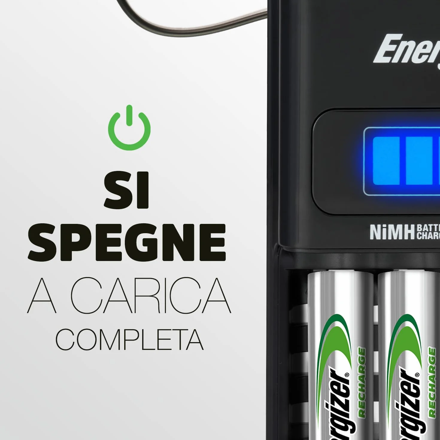 Energizer Carica Batterie Ricaricabili AA e AAA NiMH - Include 4 Pile AA 2300 mAh - la ricarica completa in 1 ore - funzioni di spegnimento di sicurezza automatico