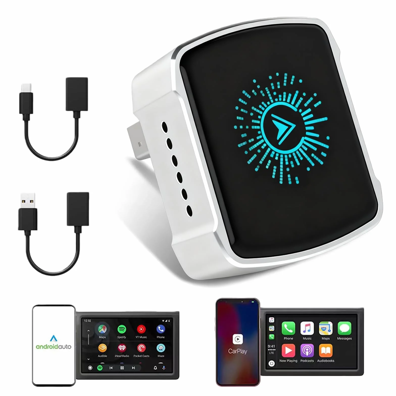Adattatore Wireless CarPlay 2 in 1 CarPlay Wireless Adattatore Cavo a Wireless, Plug & Play, USB A/C Mini & Stable USB Android Auto Adattatore con Wired CarPlay per iOS 10+/Android 11+, Auto dal 2016