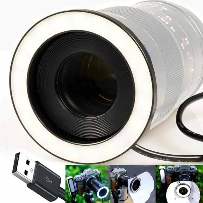 Gua'ge - Luce ad anello per macro a LED, 67 mm, luminosità 7 W, 3 temperature di colore per obiettivo della fotocamera DSLR, con anello adattatore USB