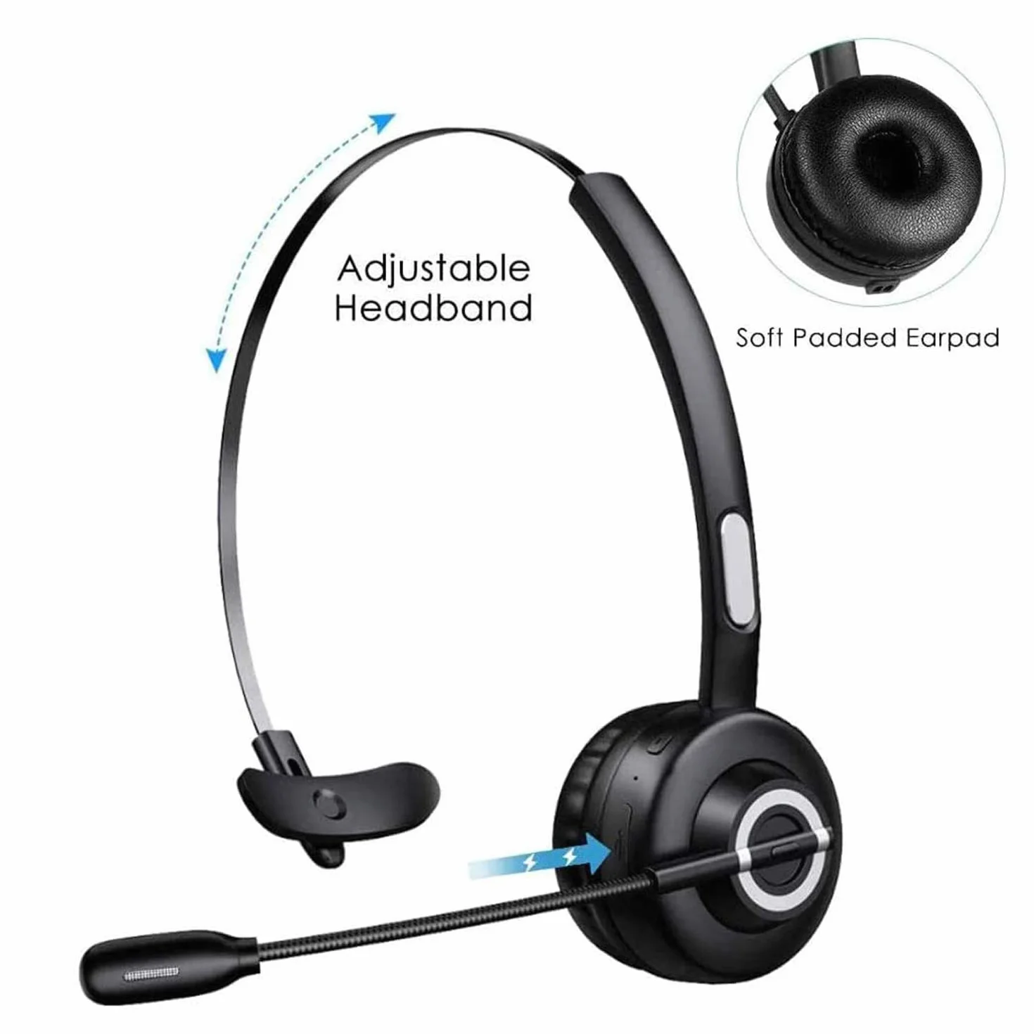 Auricolare Bluetooth per ufficio con microfono,Cuffie Bluetooth senza fili,Cuffie Bluetooth Trucker con cancellazione del rumore, auricolare vivavoce con dock di ricarica per call center, casa,PC