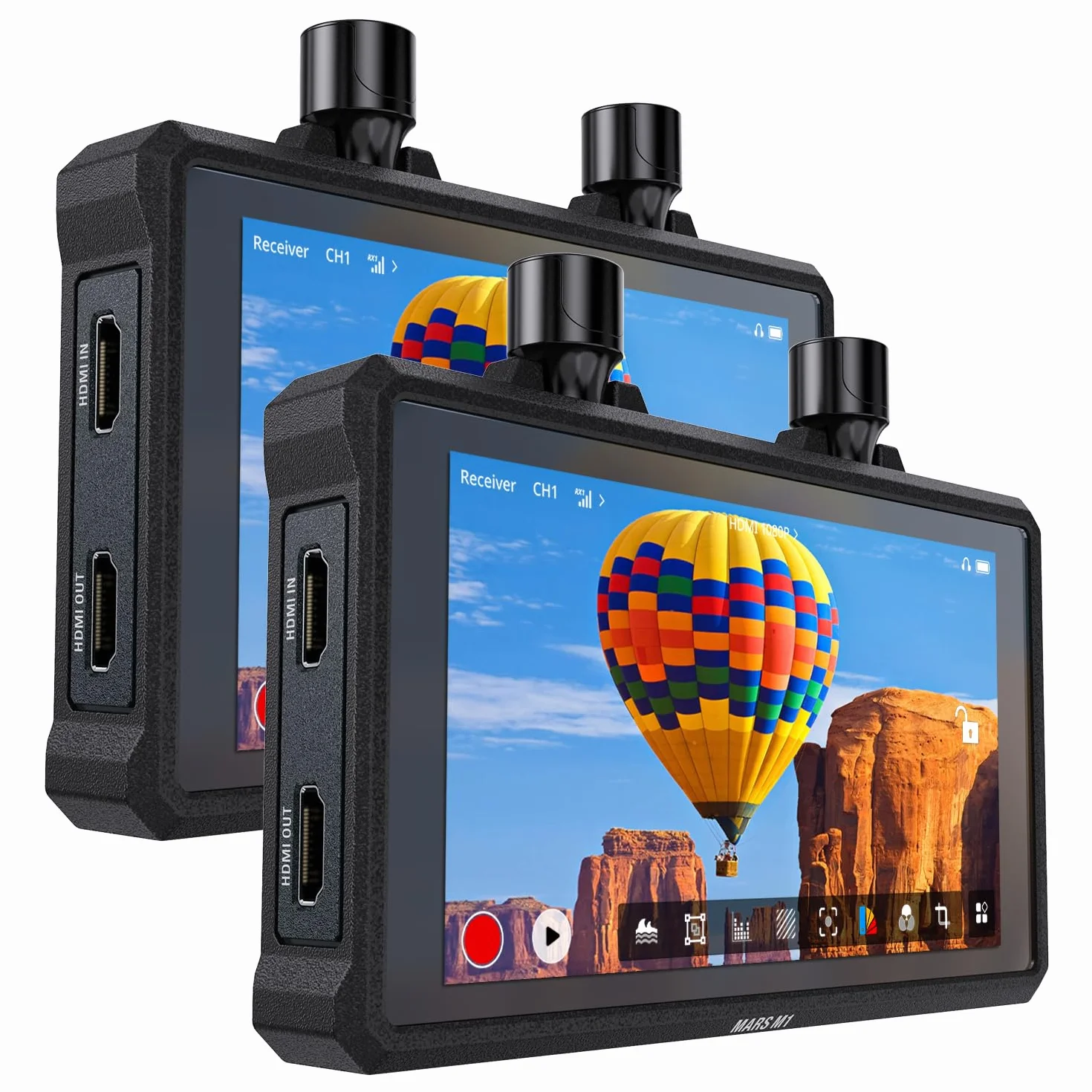 Hollyland Mars M1 Enhanced Camera Field Monitor 4K HDMI & SDI Trasmissione Video Wireless, portata 150m, latenza 0,08s, FHD 1920x1080, 1000nit 5,5" Touchscreen, 3D LUT APP Monitoraggio (2 set)