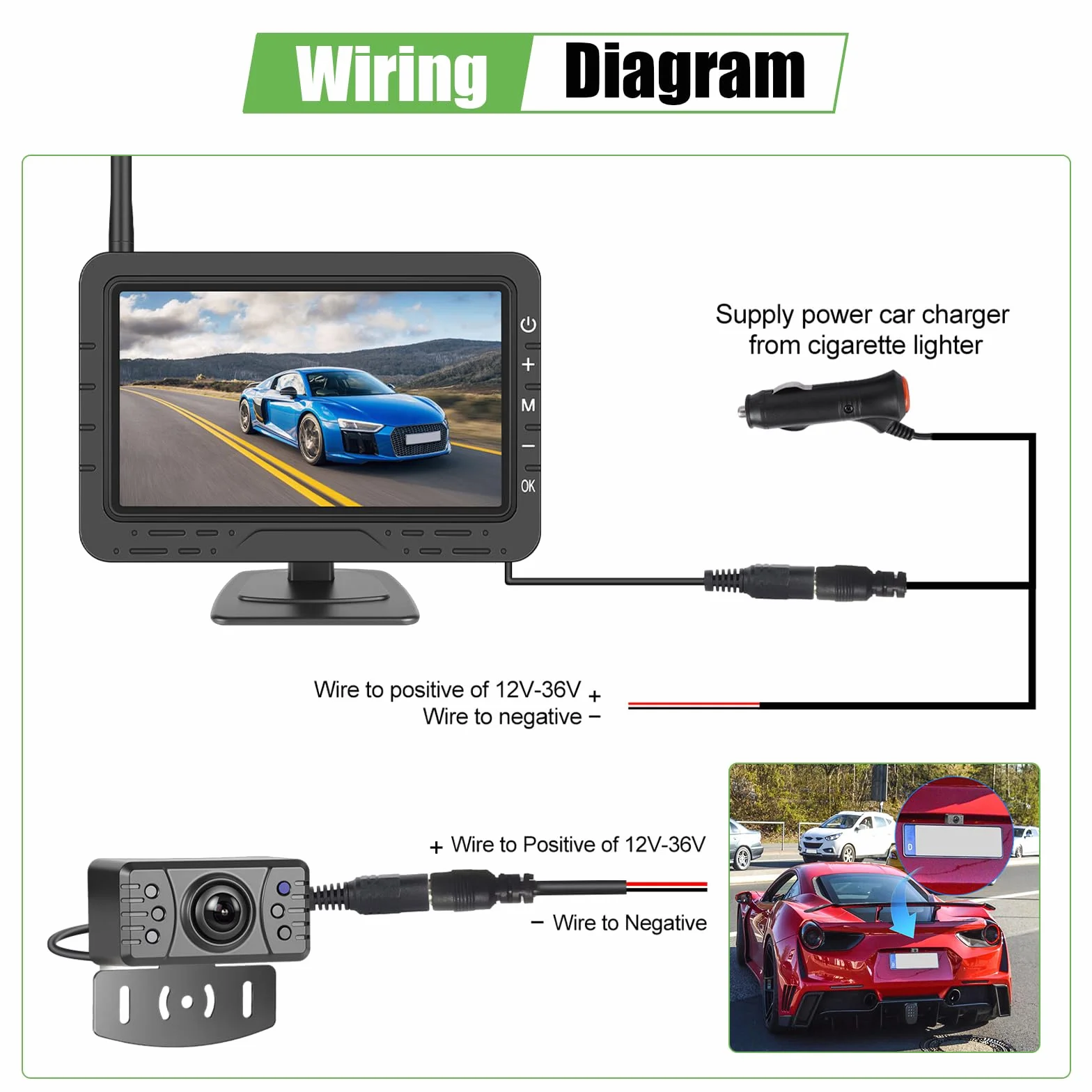 Telecamera di retromarcia wireless IP68 impermeabile con visione notturna, camera grandangolare con monitor display TN da 4,3 pollici, dispositivo di visione notturna ad alto rendimento