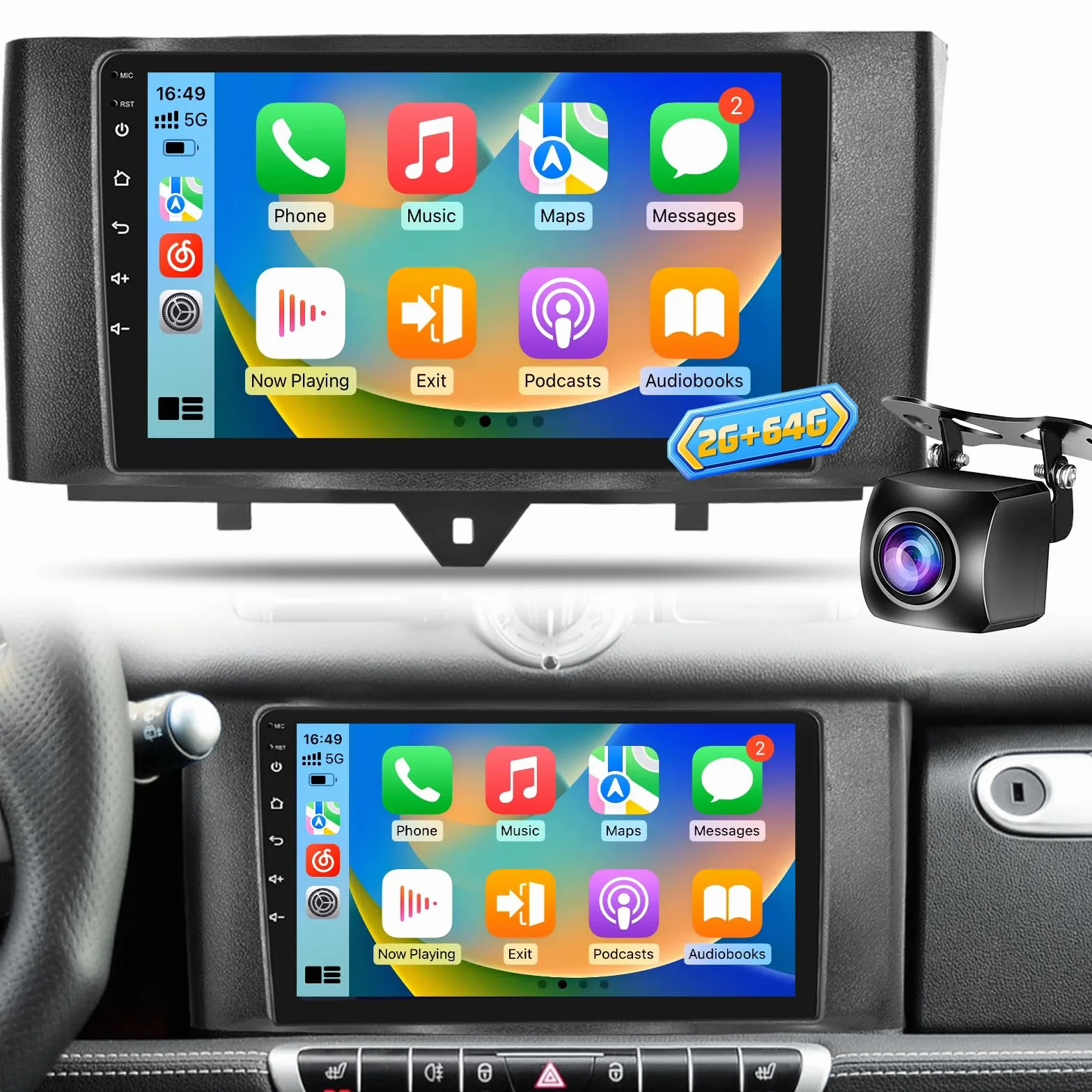 Autoradio Android per Mercedes Benz Smart Fortwo 2011-2015, 2+64G Stereo 9 Pollici con Wireless CarPlay & Android Auto, Navigatore GPS WiFi, Audio DSP, Supporto Telecamera Retromarcia AHD