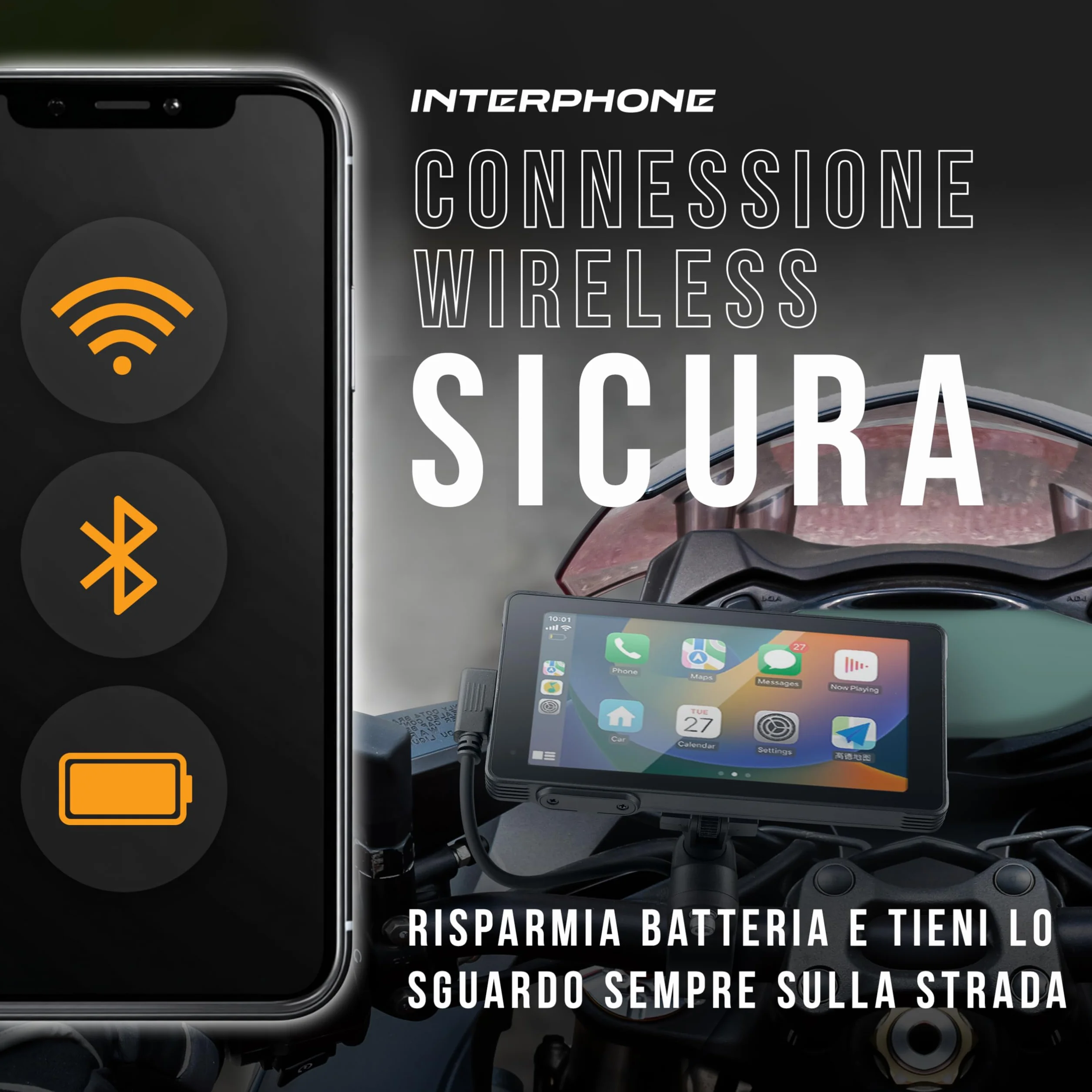 INTERPHONE Ridesync SYNC55 Display Moto, Schermo moto Wi-Fi e Bluetooth da 5,5" per il mirroring dello smartphone, Compatibile con supporti QUIKLOX e impermeabile IP66