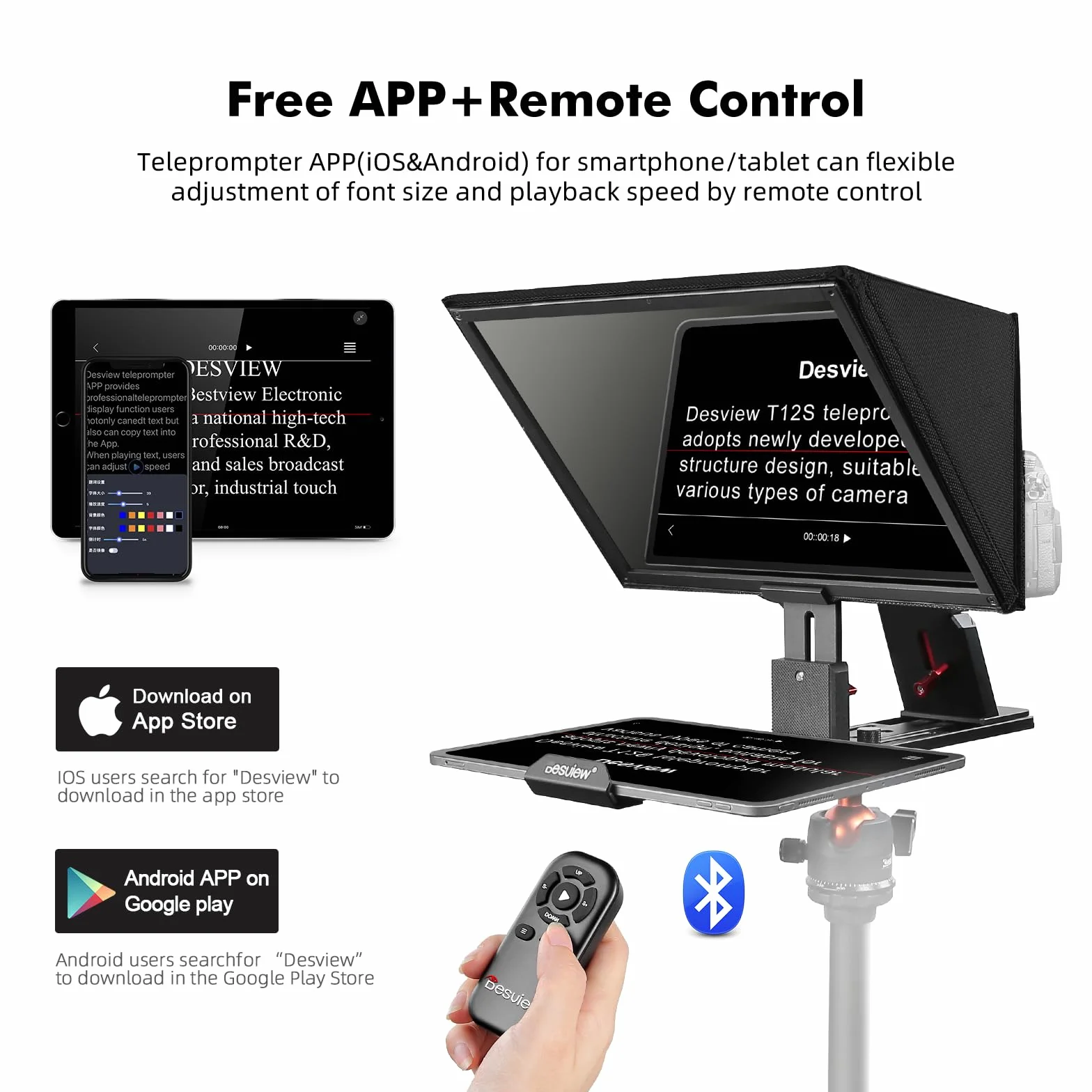 Desview T12S Teleprompter Teleprompter in lega di alluminio da 12,9 pollici, ad alto display in metallo con telecomando APP Compatibile con iPad, smartphone per fotocamere DSLR