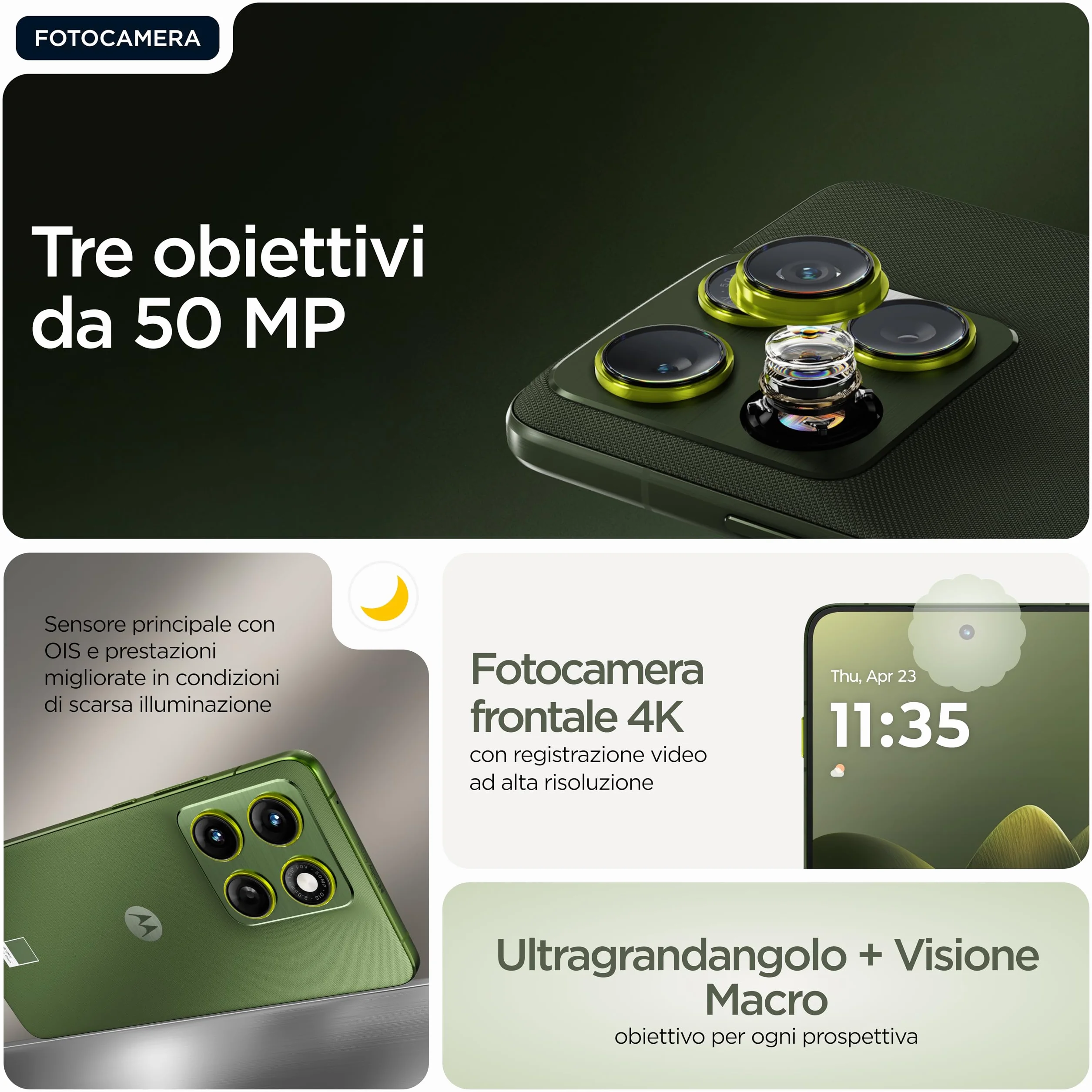 Motorola edge 70 con Moto AI (12/512GB, Tripla fotocamera da 50MP+flicker sensor, selfie 50MP, 4800mAh Silicon-Carbon, Display 6.67" Super HD 120Hz, Android 16), PANTONE Bronze Green