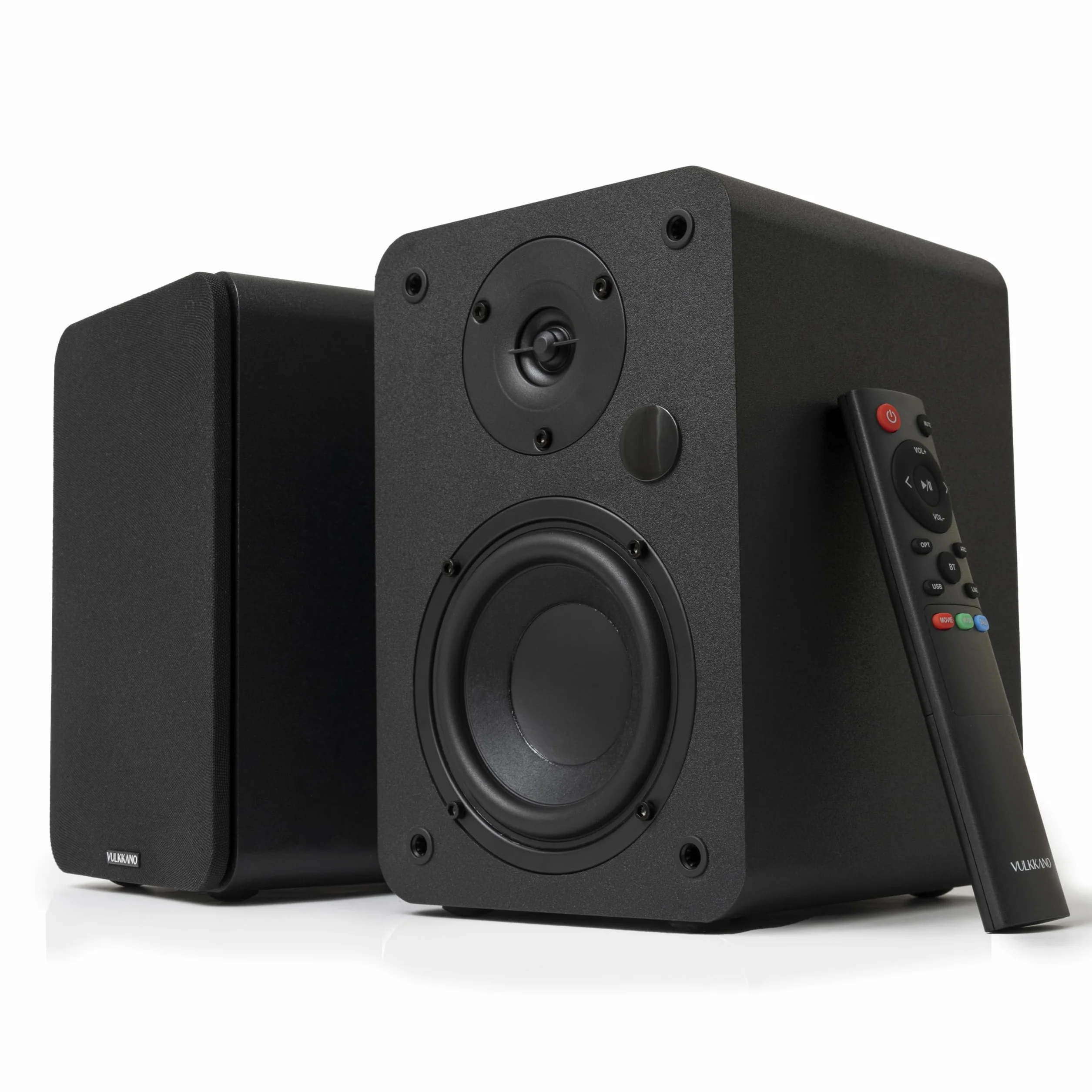VULKKANO A4 ARC Cassa Amplificata con Woofer da 4", Bluetooth 5.0, HDMI ARC, Optica, RCA, USB, con Uscita Subwoofer, Casse Monitor con Design Elegante