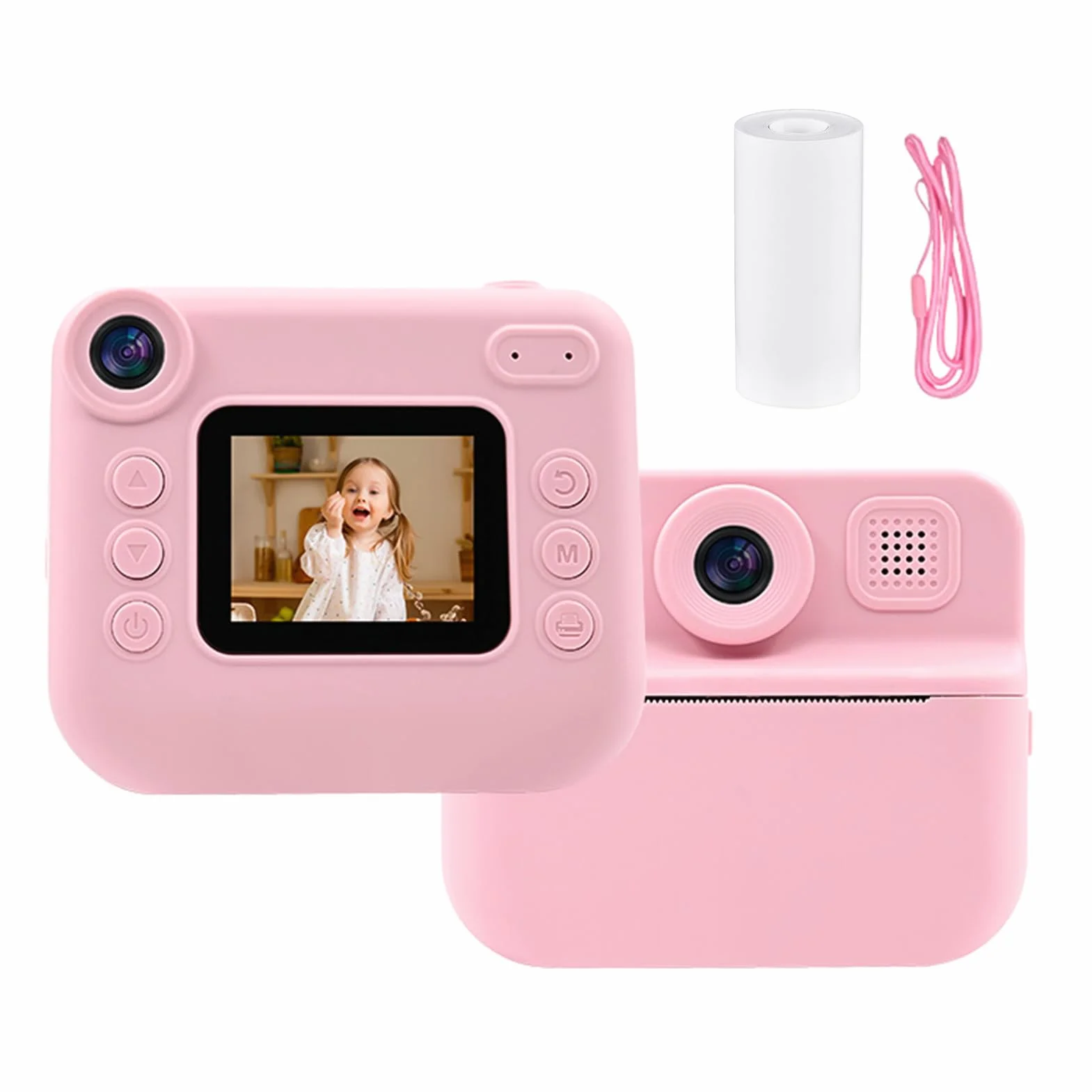 Andoer Fotocamera istantanea per bambini, fotocamera digitale per bambini con carta da stampa, 2,0 pollici, telecamera da viaggio per ragazzi e ragazze 3-14 anni (rosa)