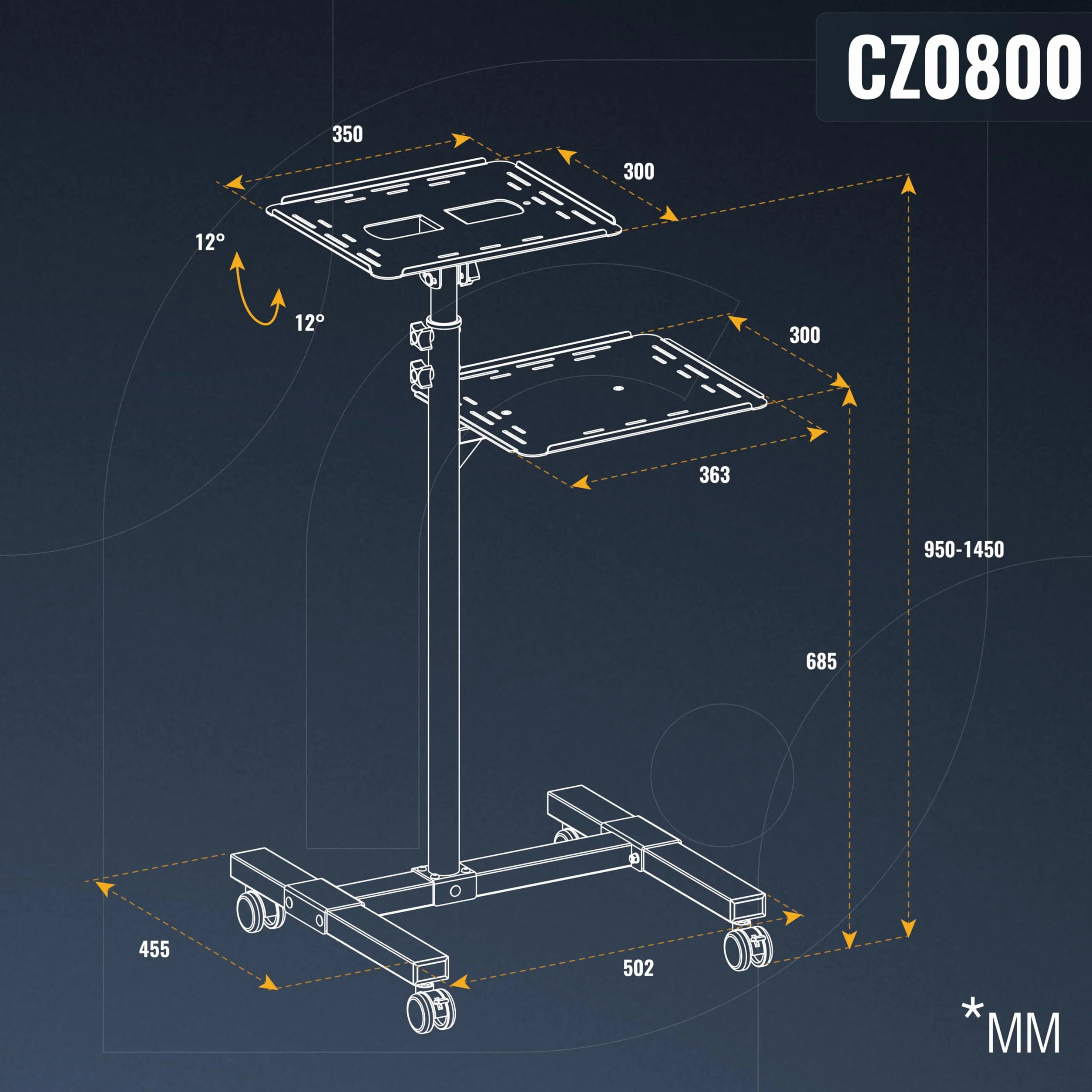 RICOO Supporto proiettore pavimento CZ0800 Porta beamer mobile Cavalletto terra Altezza regolabile Rialzo universal Mensola per PC portatile