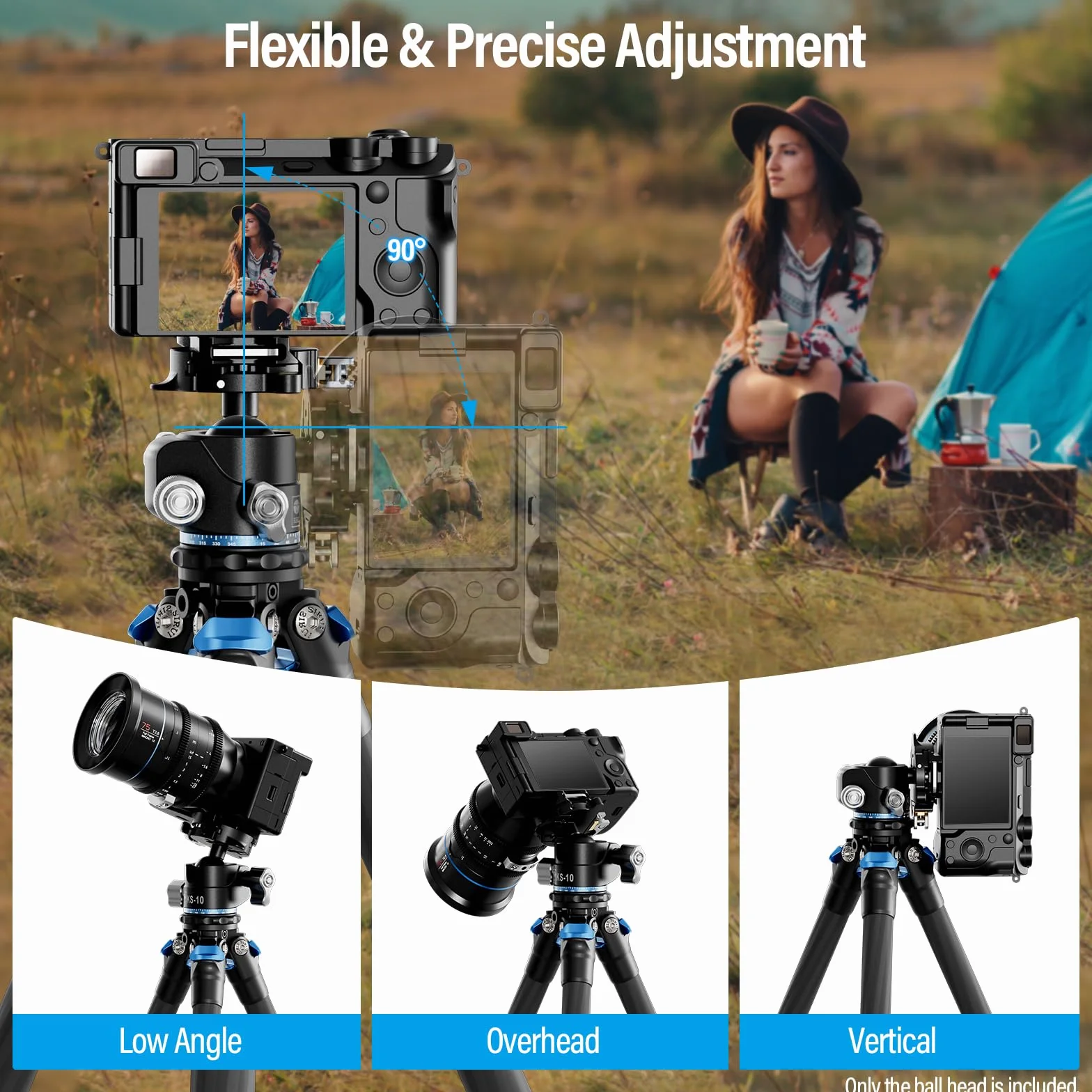 SIRUI KS-10 Testa a Sfera per Treppiede, Testa a Sfera a Basso Profilo da 29mm, Testa Panoramica a 360° in Alluminio per Fotocamera DSLR, Videocamera, Treppiede, Monopiede, Carico Massimo 15kg