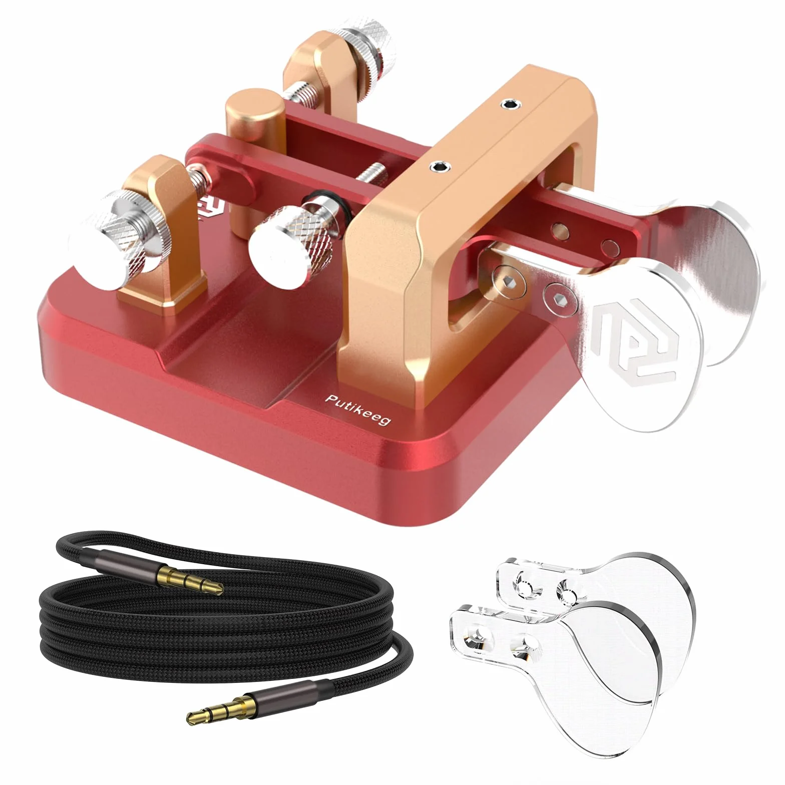CW Key Automatic Morse - Morse Code Keyer Morse Telegraph Key Lambic Double Paddle Morse Code Key Lega di Alluminio CW Morse Code Key Base Quadrata - Rosso Oro