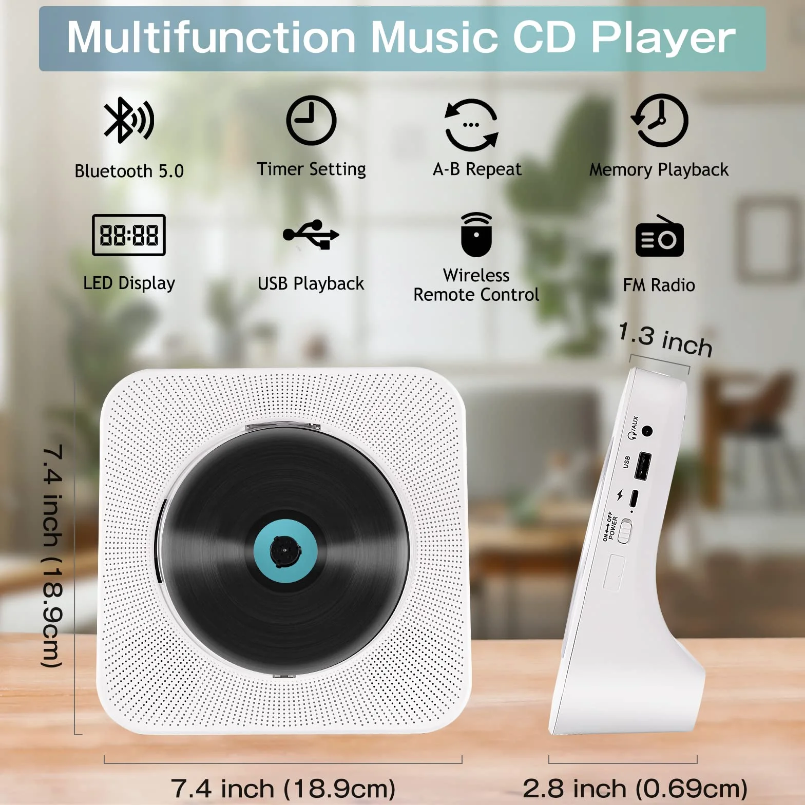 Lettore CD Portatile HIFI Bluetooth con Display LCD, Lettore Musicale Verticale con USB e Timer