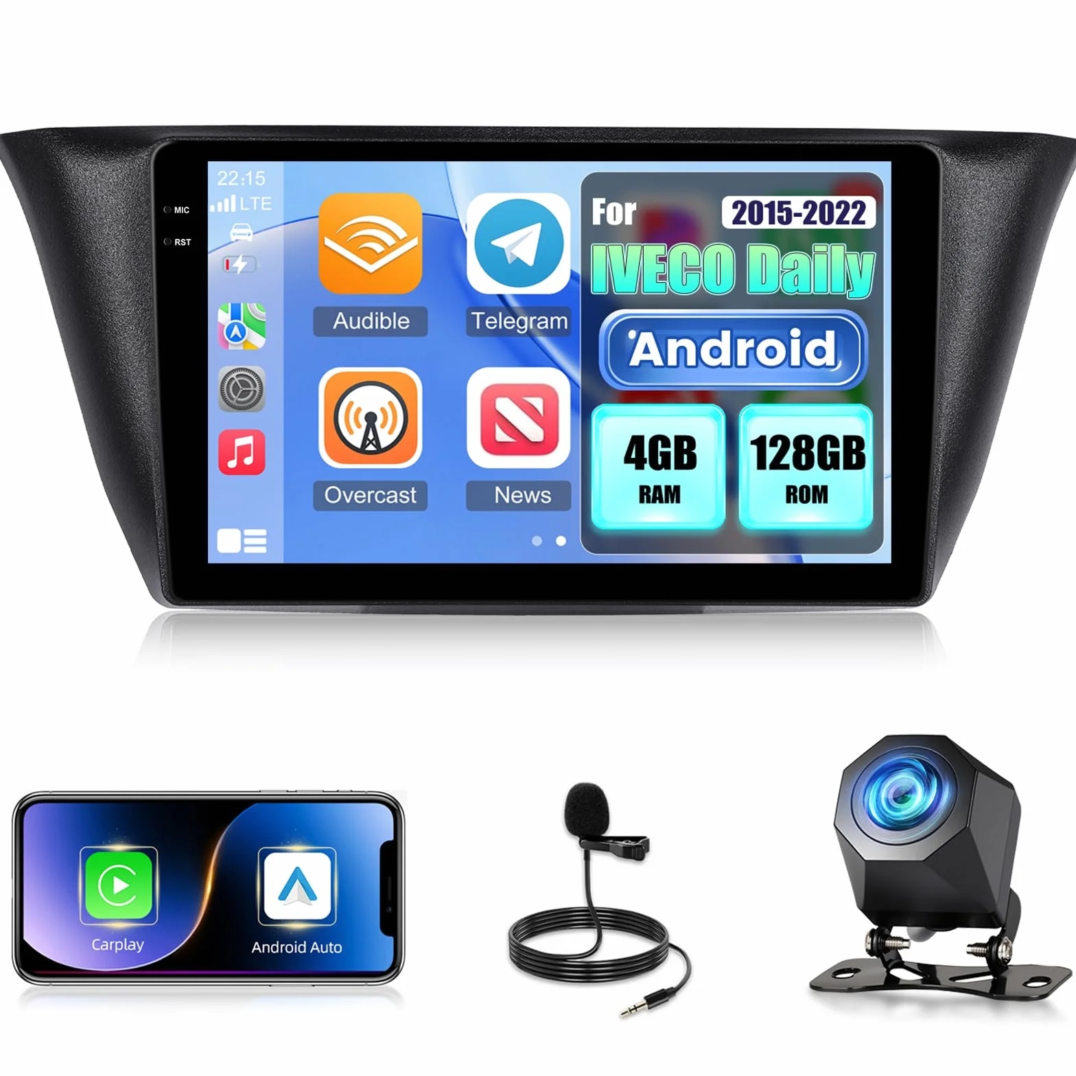 NHOPEEW 4+128G Android Autoradio per IVECO Daily 2015-2022 con Wireless Carplay e Android Auto - Schermo incell da 9 pollici Supporto WiFi GPS Comandi al volante + Telecamera di retromarcia, Canbus