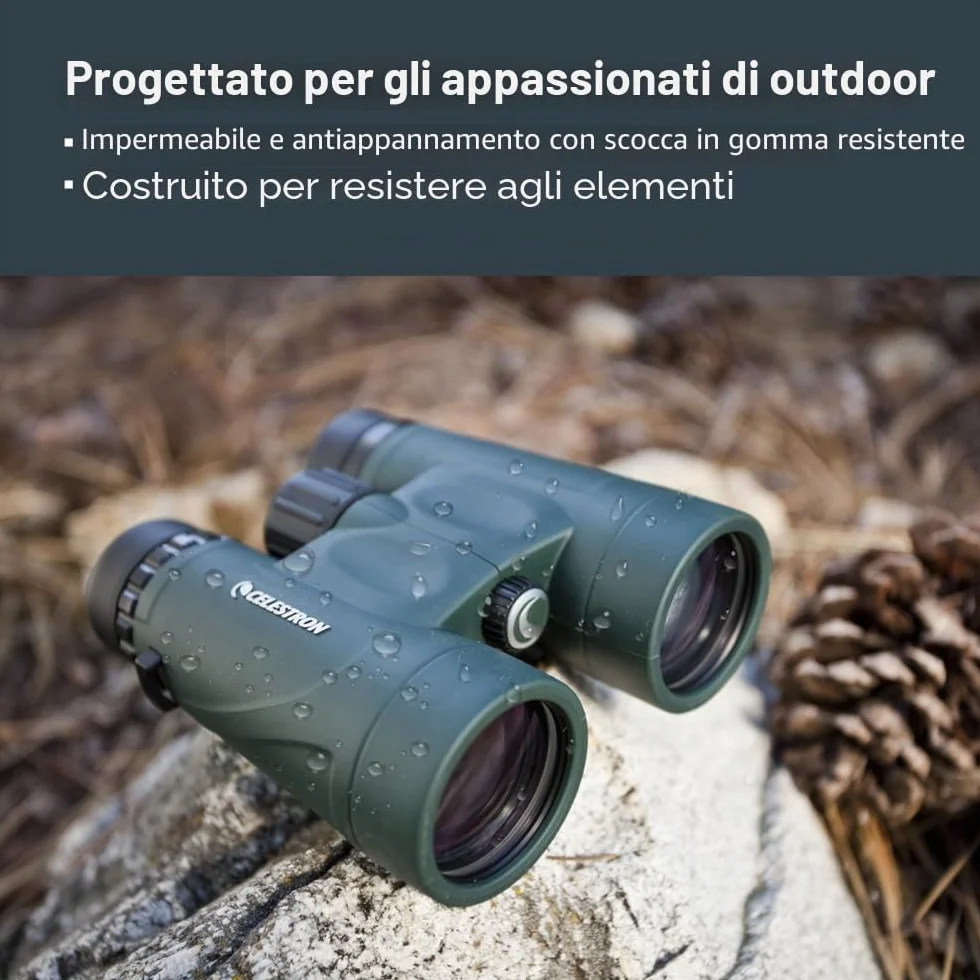 Celestron 71333 Binocolo Nature DX 10x42 mm con obiettivo multistrato, vetro a prisma BaK-4 e custodia per il trasporto, verde
