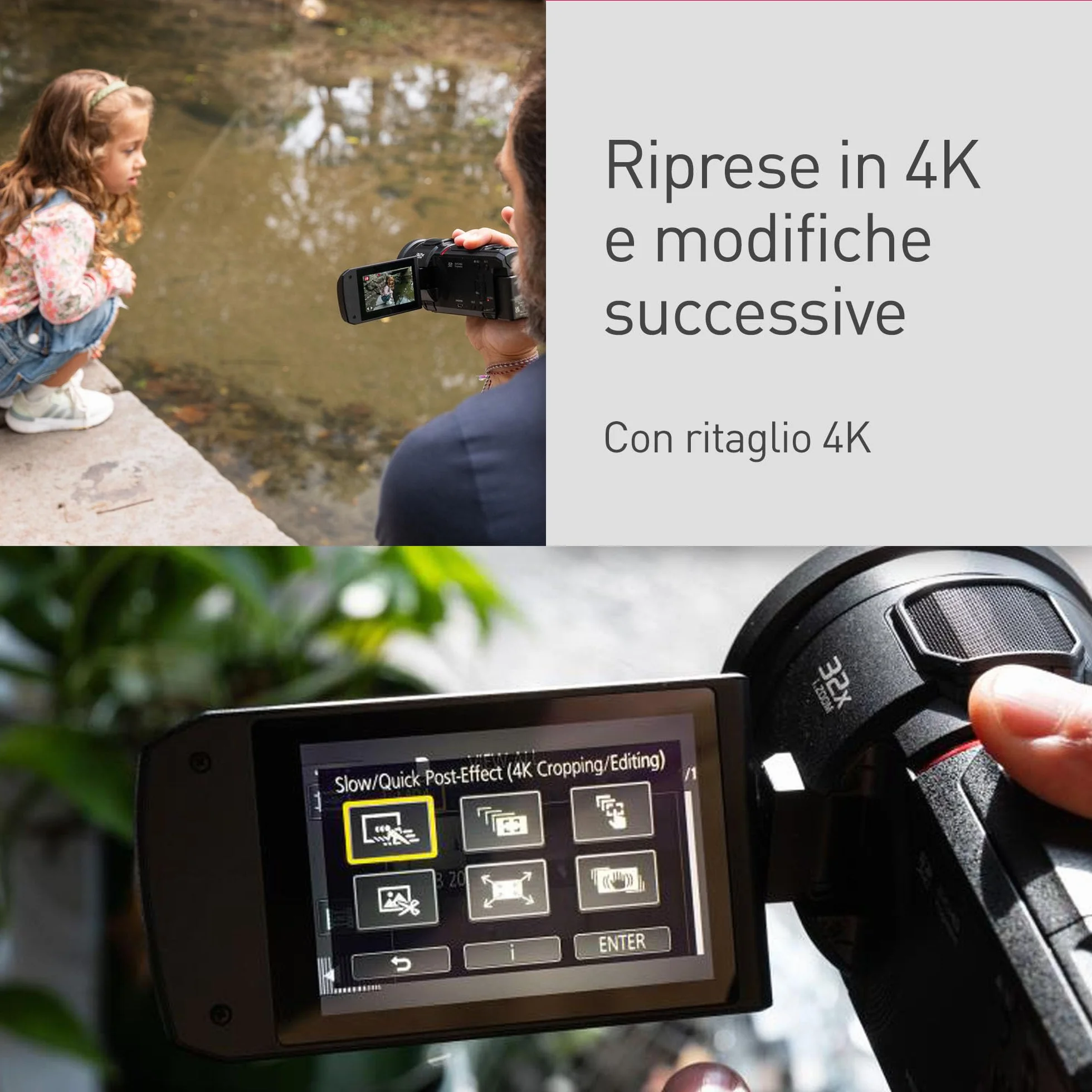 Panasonic HC-VX3E-K Videocamera Compatta Ultra HD 4K, Grandangolo 25 mm, Zoom ottico 24x, 4K Cropping, Nero