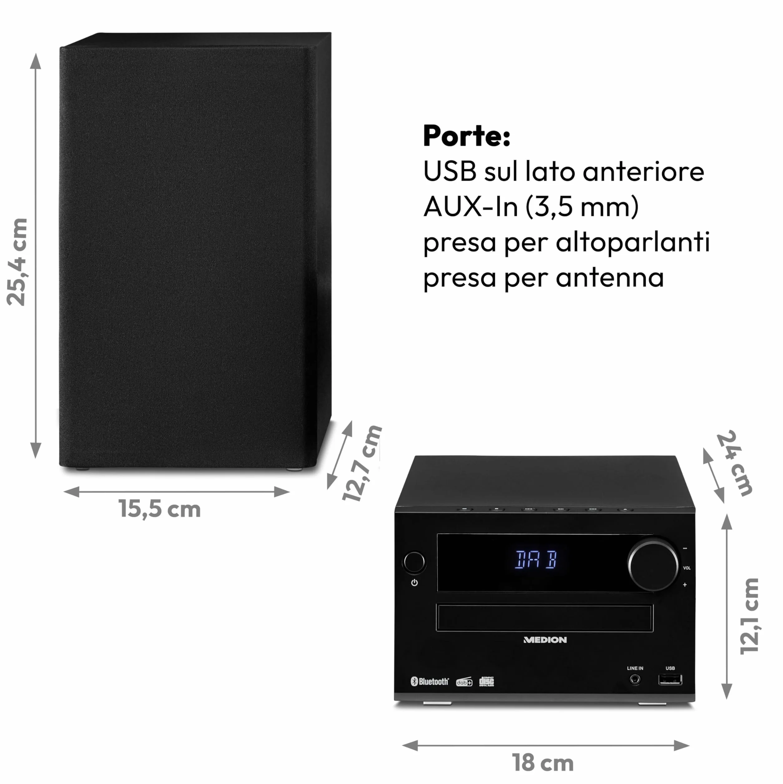 MEDION Sistema audio micro E64482 DAB+ CD Radio FM PLL Bluetooth MP3 AUX USB nero