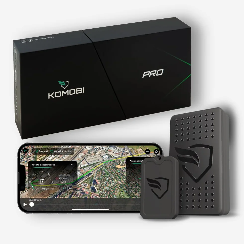 KOMOBI PRO Localizzatore GPS per Moto con Allarme Antifurto, Tracciamento in Tempo Reale, Rilevamento Incidenti e Avviso su Smartphone