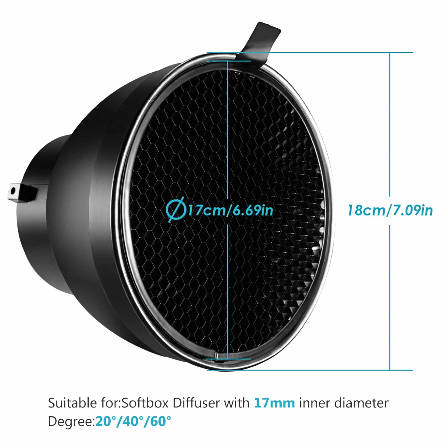 Neewer Riflettore standard 7 pollici/18 centimetri diffusore morbido con 20/40/60 gradi griglia a nido d'ape per Bowens Mount Studio Flash Strobe Light Monolight