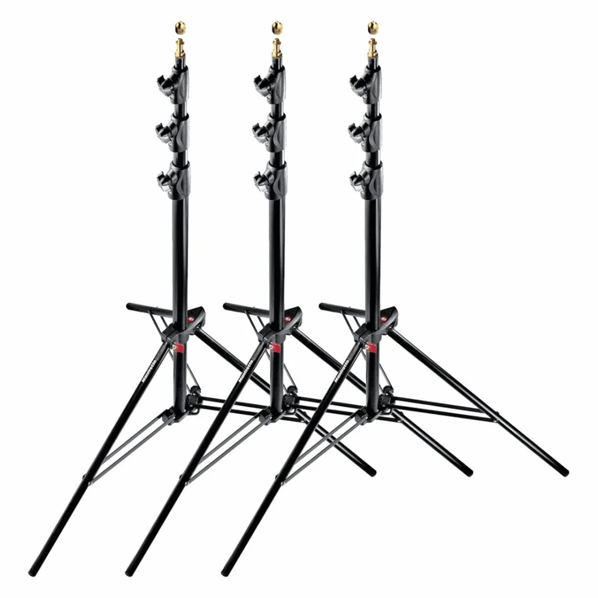 Manfrotto 1004BAC-3 Kit 3 Stativi, Serie Babylight, Massima Altezza 366 cm per Luci, 4 Sezioni, in Alluminio, Nero