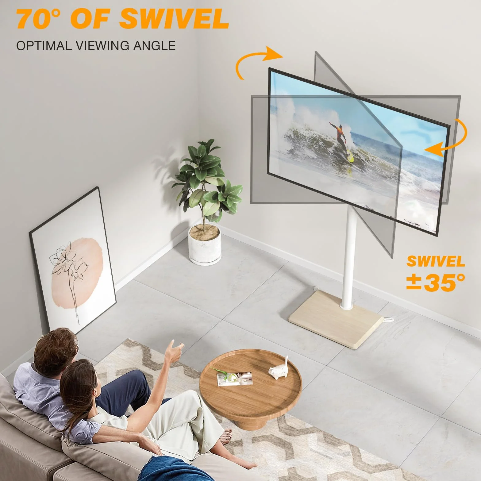 TVON Supporto da pavimento per TV da 32 a 60 pollici, alto con piedini di supporto, supporto angolare sottile per TV regolabile in altezza, supporto girevole per TV, max VESA 400 x 400 mm fino a 40 kg