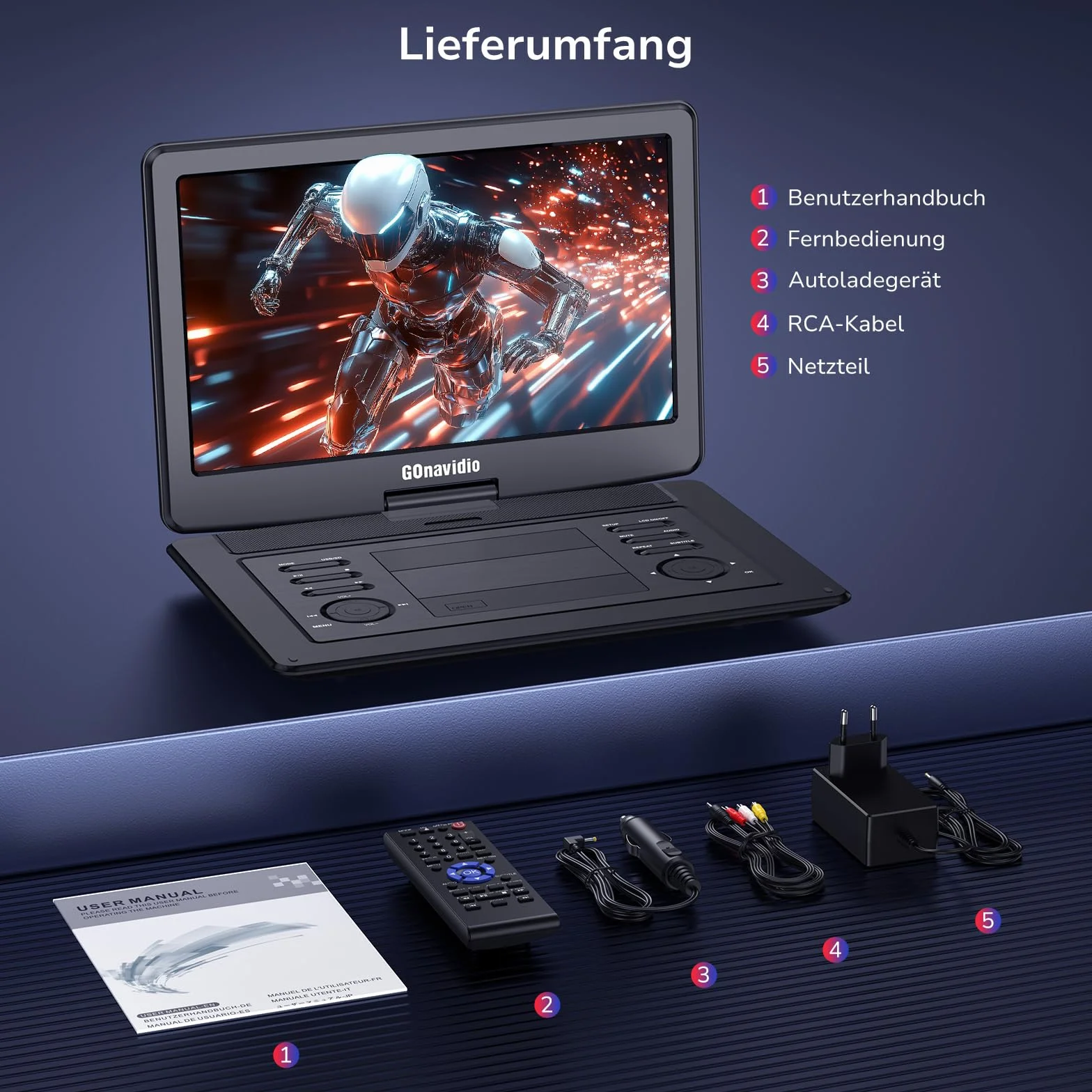 GOnavidio Lettore DVD portatile da 17,9" con schermo da 15,6 pollici, batteria ricaricabile da 6 ore, TV per bambini supporta ingresso HDMI, ultima memoria, senza regione, scheda USB/TF (nero)